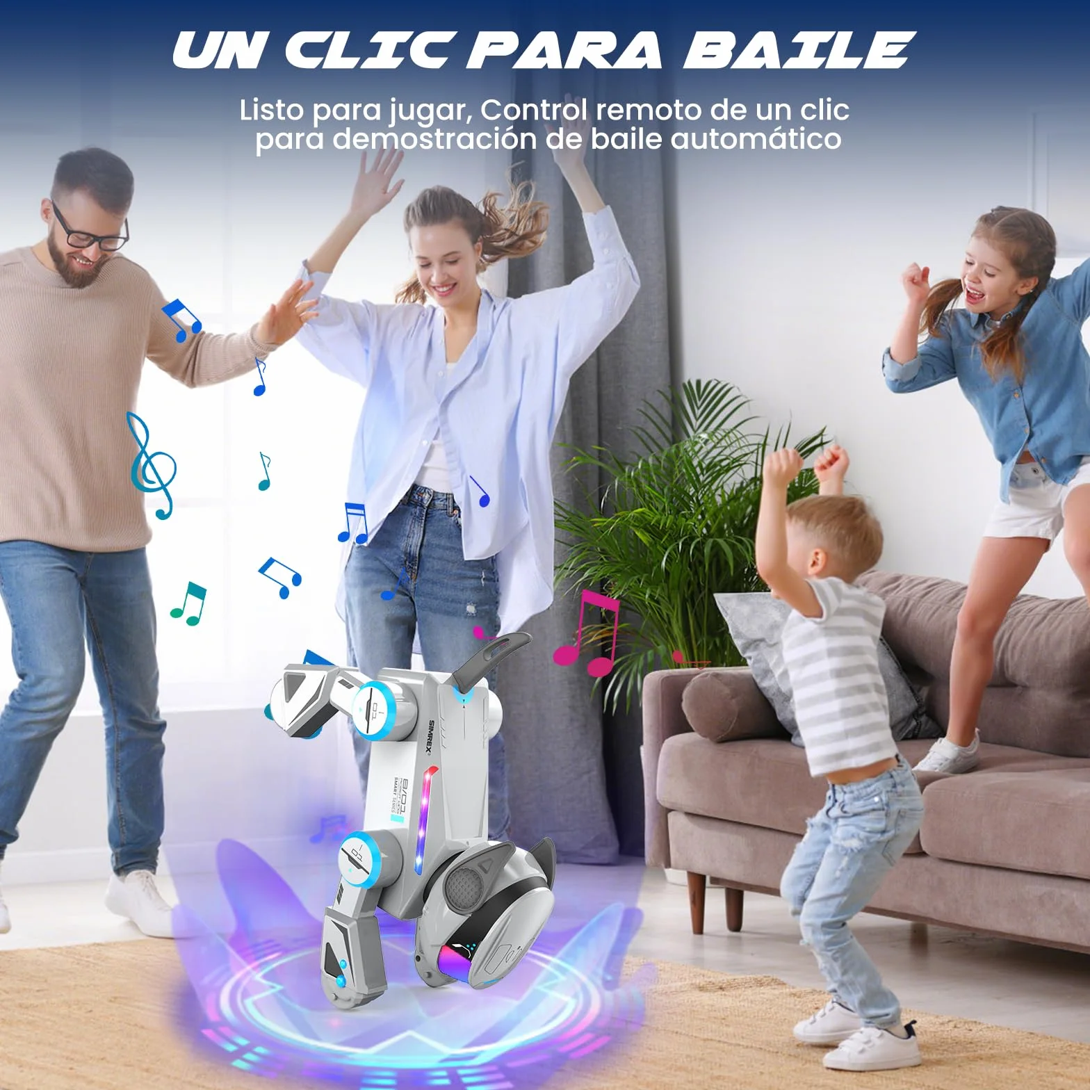 SIMREX Robot Perro Juguete Inteligente Interactivo con Sensor Táctil Control Remoto Bluetooth Ojos LED Gris