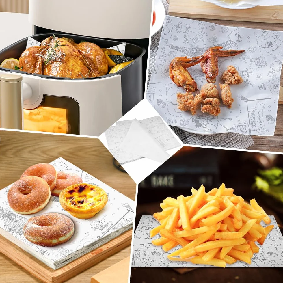 Papel Antigrasa Alimentos 36×26 cm Papel Encerado Resistente al Aceite para Cocina Hamburguesas Papas Fritas