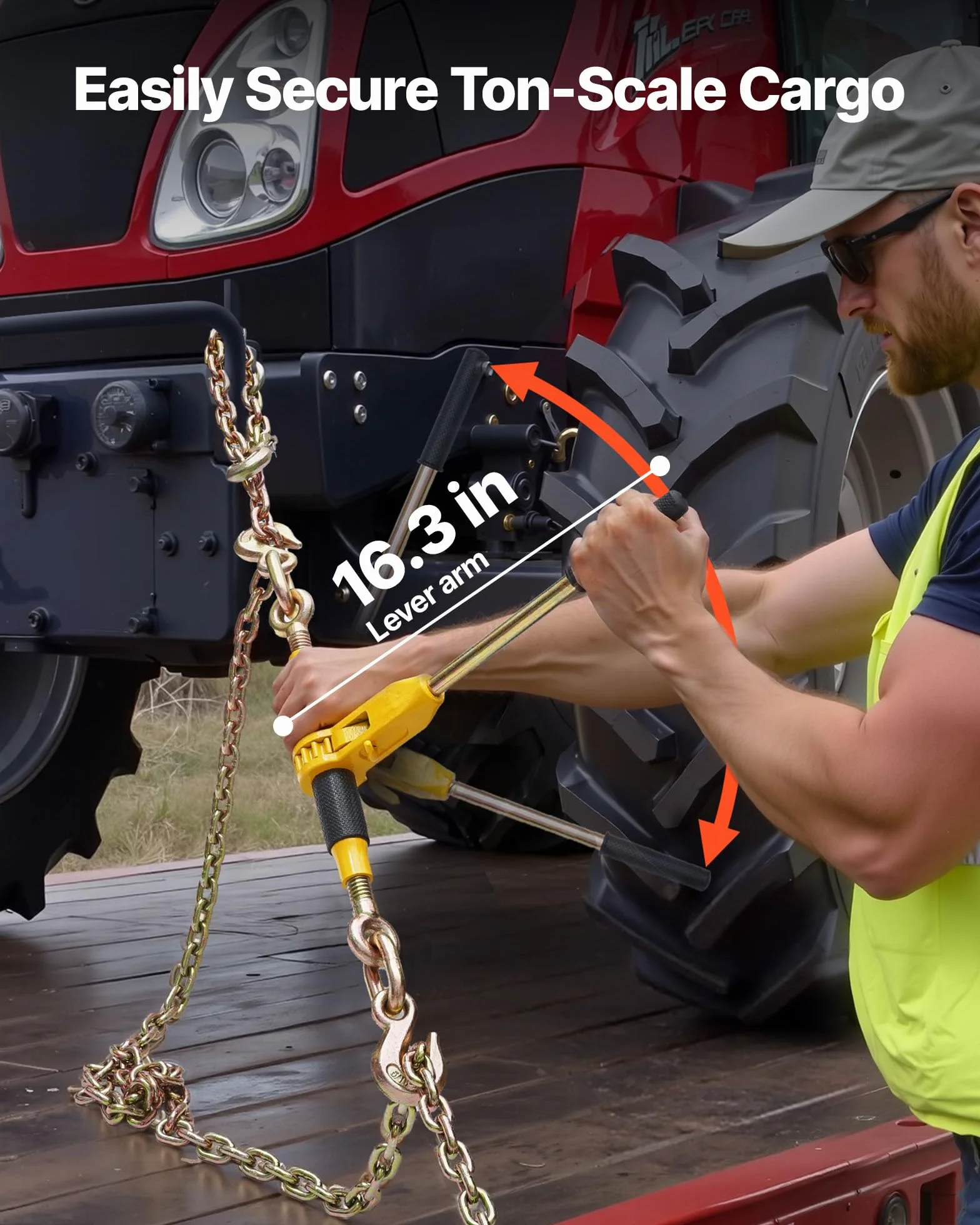 VEVOR Cadena Tensora con Trinquete, Juego de 2, Capacidad 3629 kg con Cadena 8 mm x 3,9 m Compatible 8 a 10 mm, Tensor de Cadena con Trinquete y Ganchos Ajustables para Amarre de Carga Camión Remolque