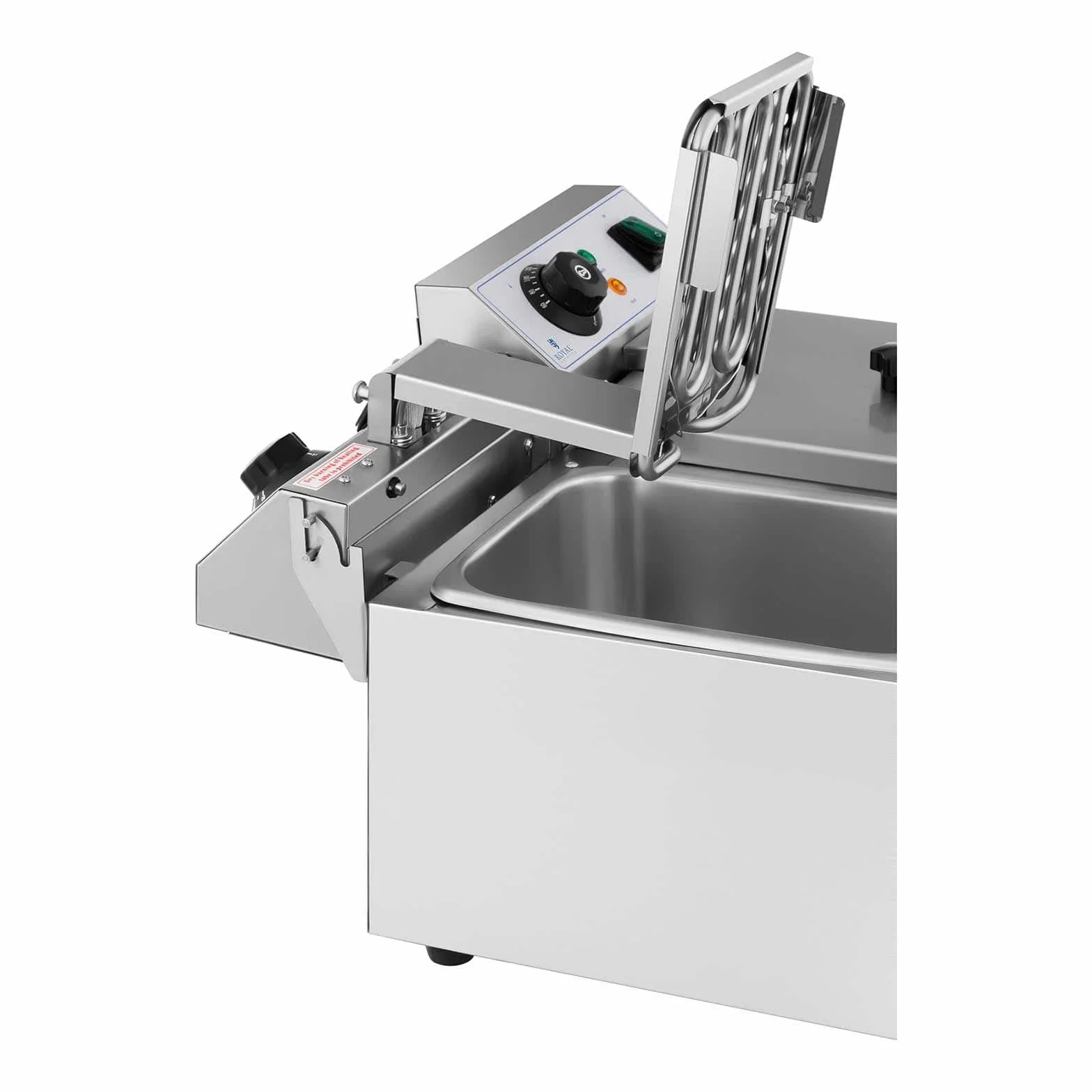 Royal Catering Freidora Electrica Profesional Doble Para Hostelería RCEF 08DB (2 x 8 Litros, Potencia 2 x 3.200 Watt, Temperatura: 50 – 200 °C, Zona Fría, Tapas Incluidas)