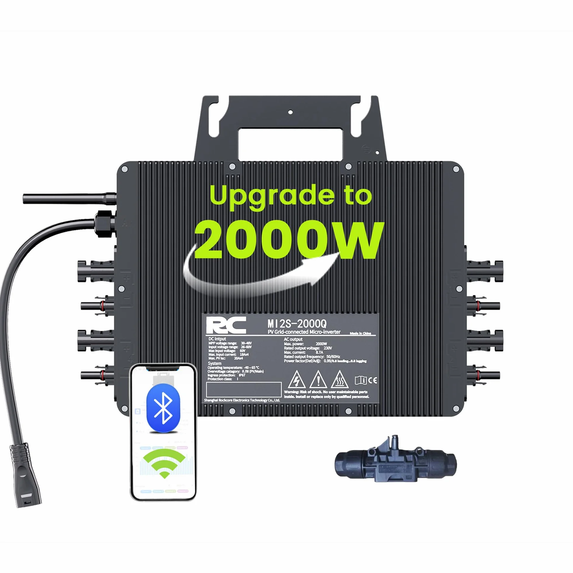 Microinversor RC de 2000W, Entrada de 26-60V CC, inversor de módulo fotovoltaico, microinversor MPPT, Compatible con monitoreo Remoto por WiFi