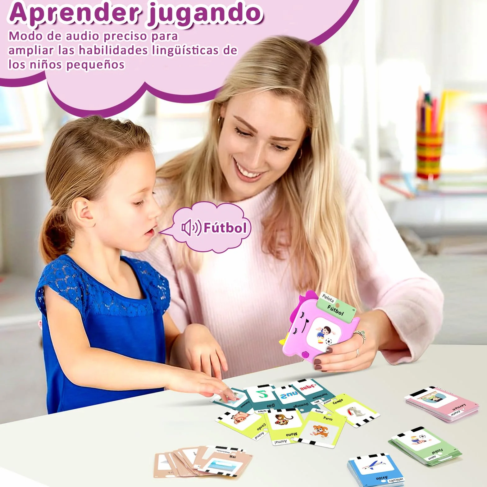 420 Palabras Tarjetas Flash Parlantes Español, Juguetes Educativos para Niños 3-6 Años, 112 Hojas, Juguete Montessori