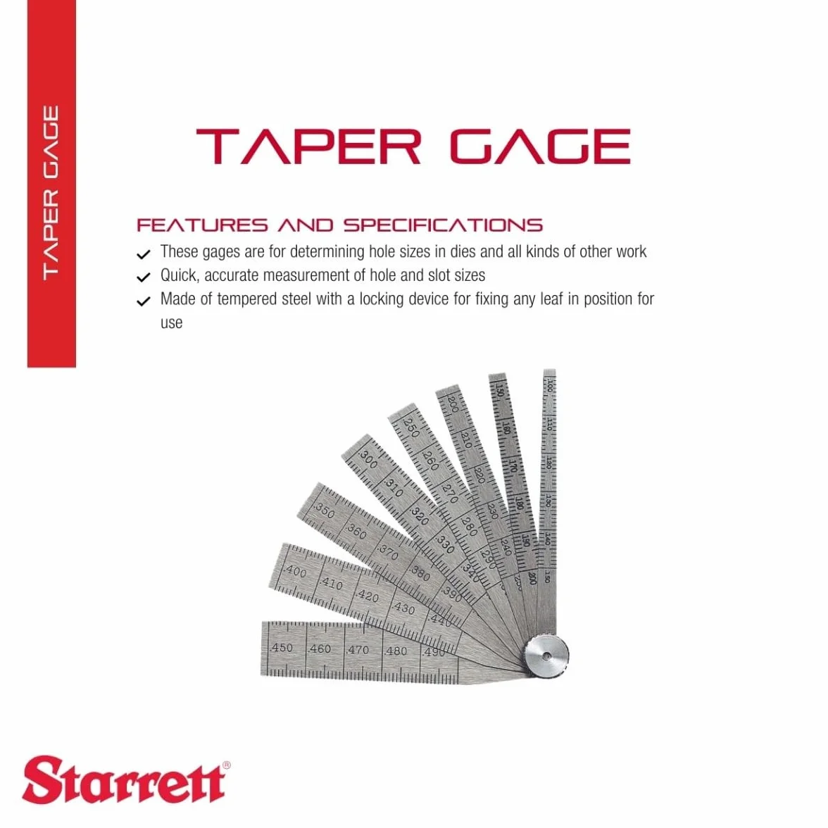 Starrett 269A - Jaula cónica, rango de 100 – .500 pulgadas, longitud de 5,7 cm, 8 hojas