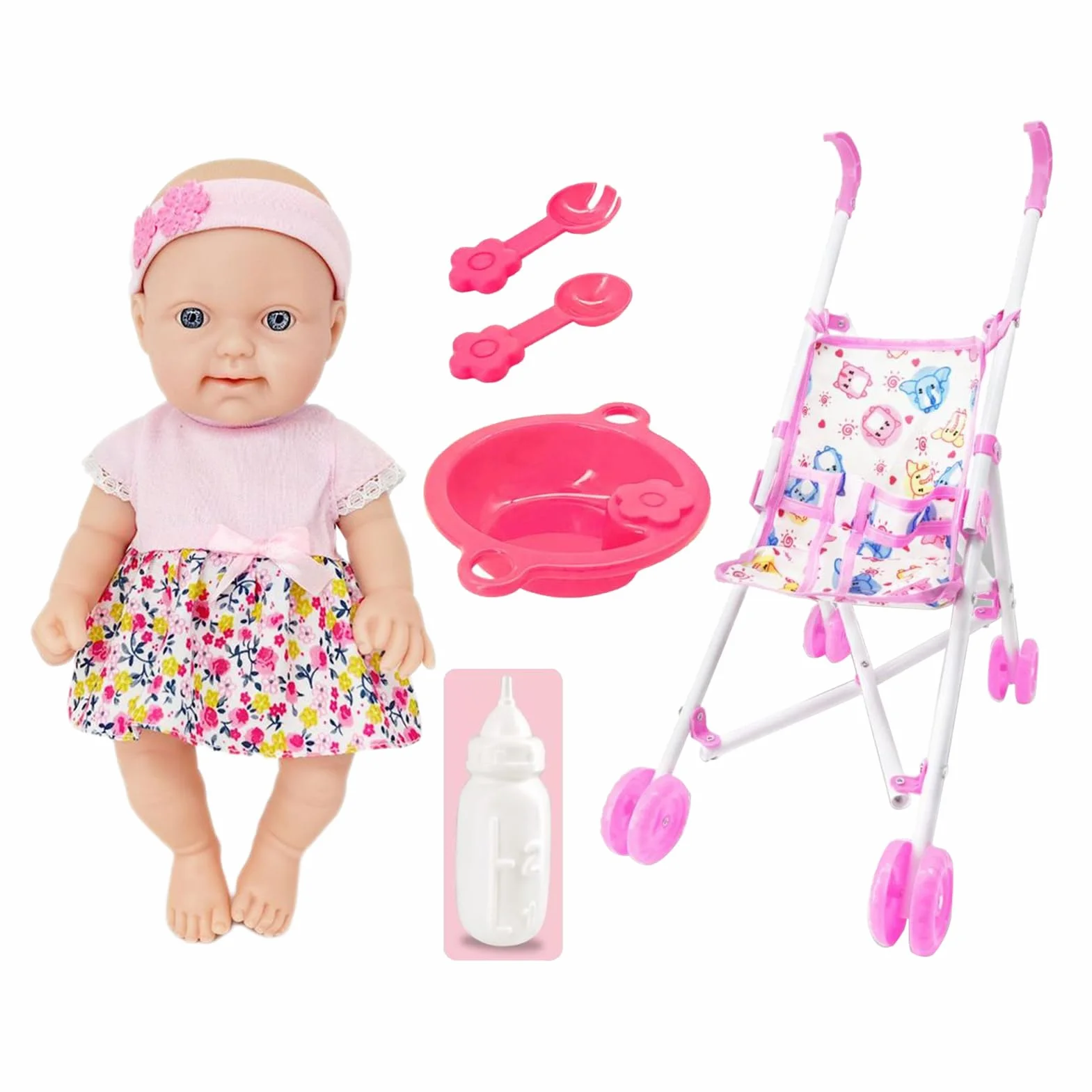 Conjunto De Cochecito De Muñeca Para Niños, Accesorios De Juego De Simulación Realista, 10 Pulgadas
