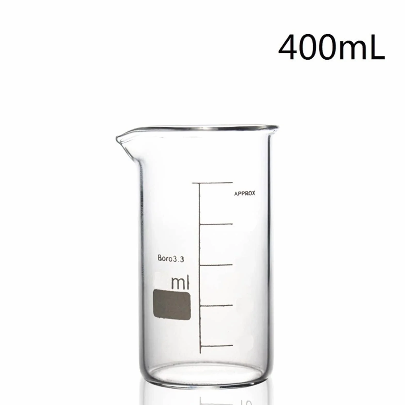Vaso medidor de Vidrio de 400 ml con graduación Transparente, Forma Alta, de borosilicato 3.3, Resistente al Calor, de Vidrio Espesado, Paquete de 5 (tamaño: 400 ml) (Transparente, 400 ml)