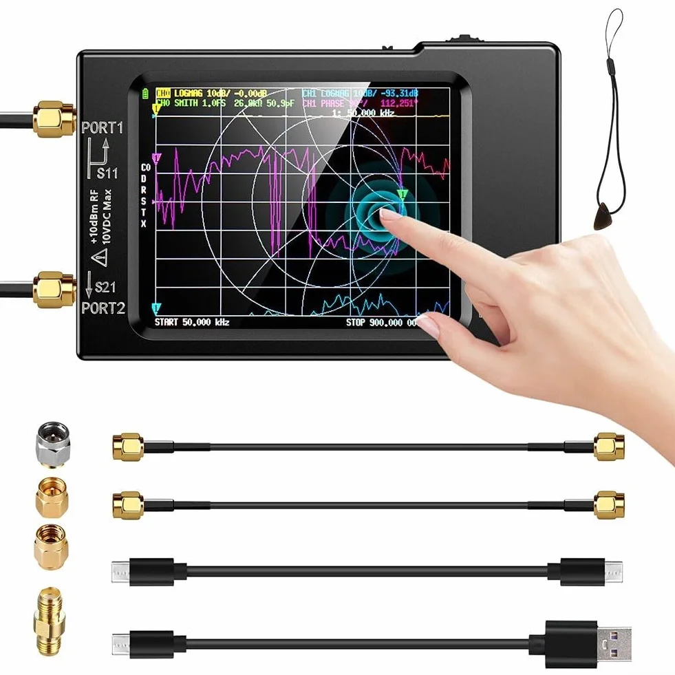 Analizador de red vectorial NanoVNA-F V2, analizador de antena de 50 KHz-3 GHz, radio aficionada, HF, VHF, UHF, pantalla de 4,3 pulgadas, medición de batería, parámetros S, gráfico de retardo de fase