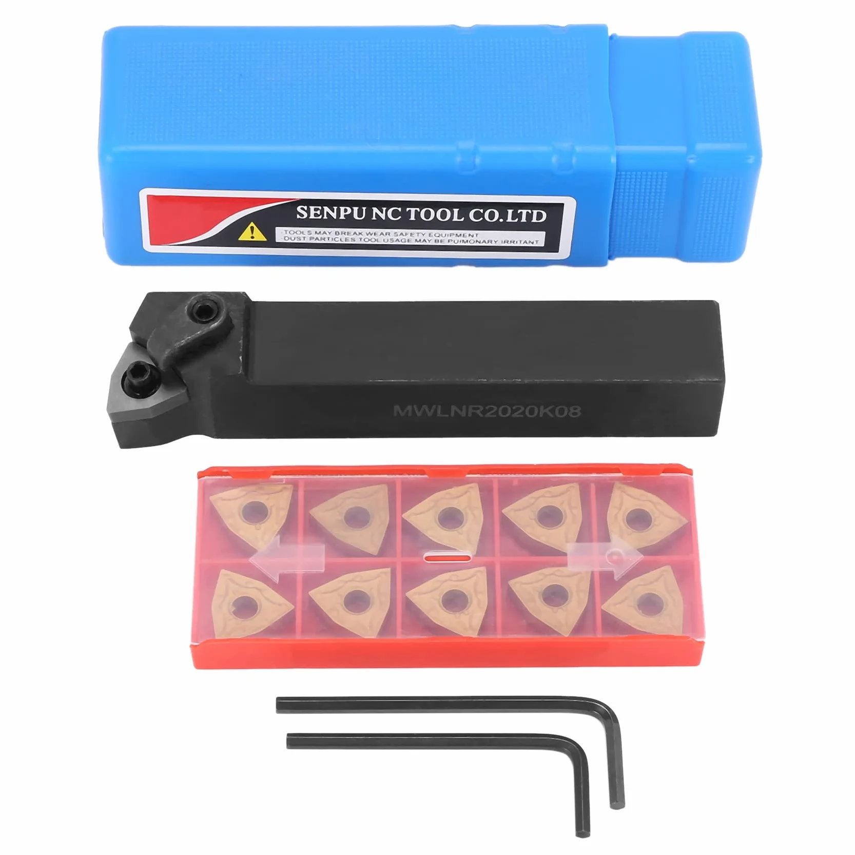 Portaherramientas de torneado MWLNR2020K08 20 mm + 10 insertos carburo WNMG0804