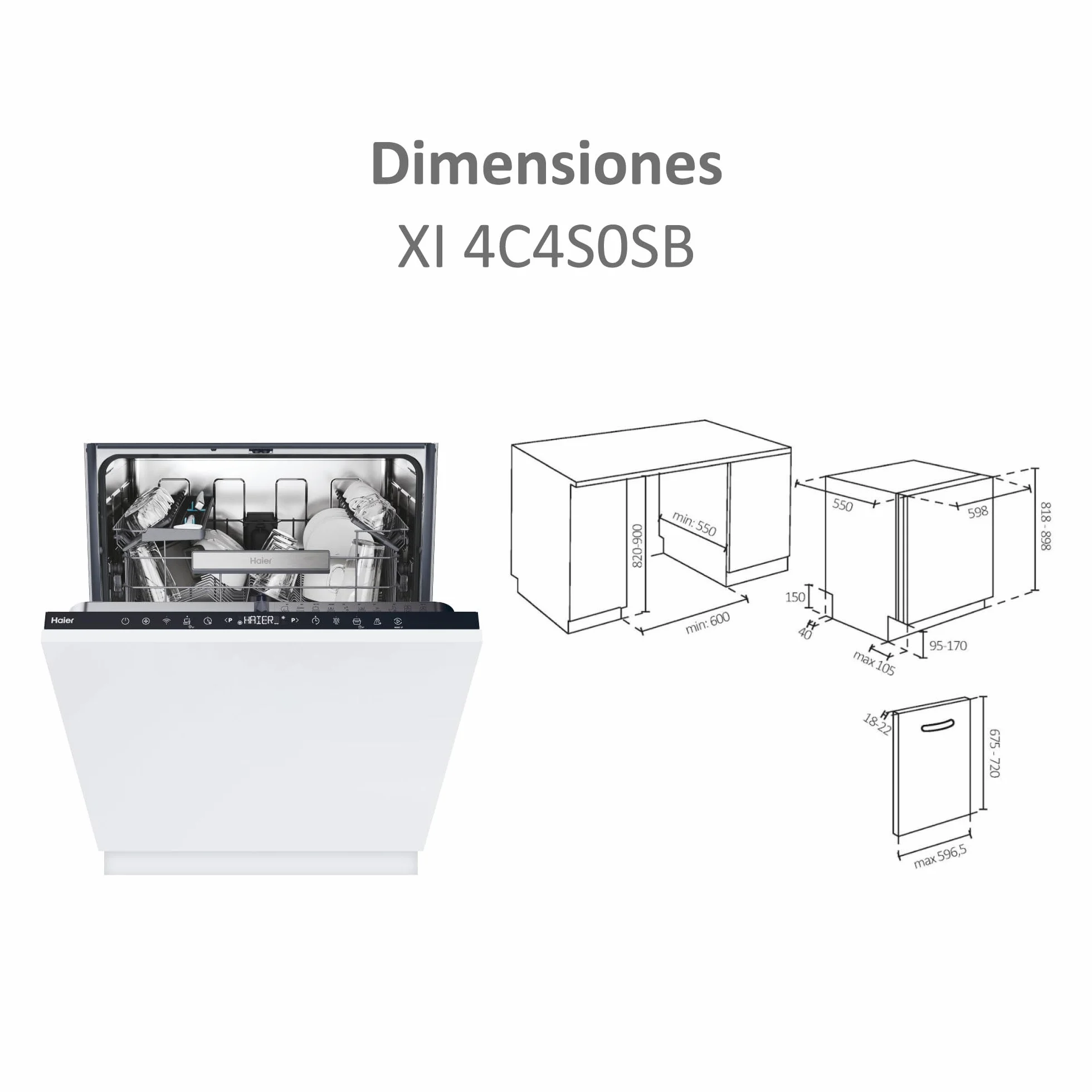Haier Lavavajillas Integrable 60 cm 14 Servicios Washlens Plus Clase C 44 dB WiFi hOn Motor Inverter ABT Antibacterias 10 Programas Smart AI AquaStop Apertura Automática