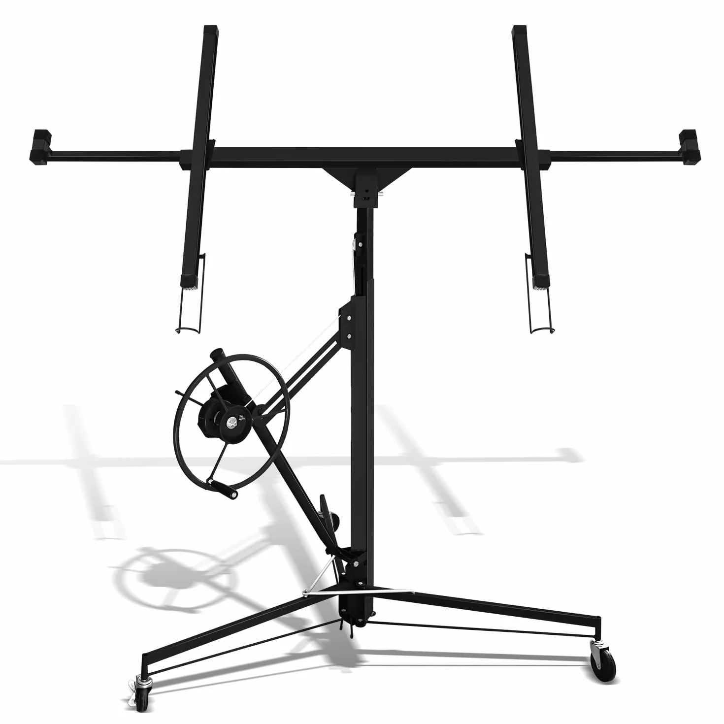 Ikodm - Elevador de placas plegable XXL para paneles de yeso, altura de trabajo ajustable de 132-335 cm, ancho máximo 294 cm, capacidad de carga 68 kg, 3 ruedas, negro