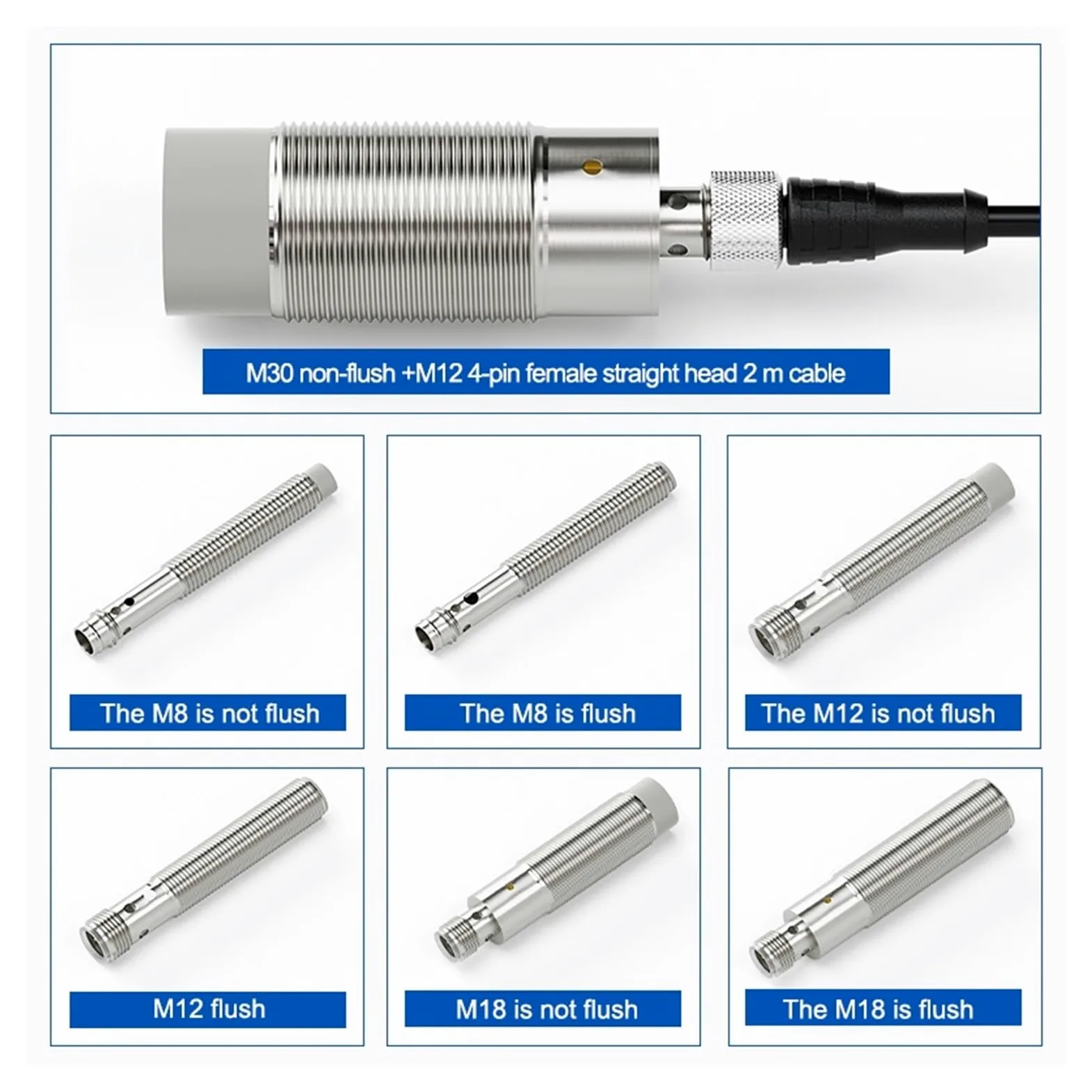 Conector metálico, interruptor de alta sensibilidad, sensor de proximidad capacitivo M30 | M30 flush NPN NO-Sn:10mm