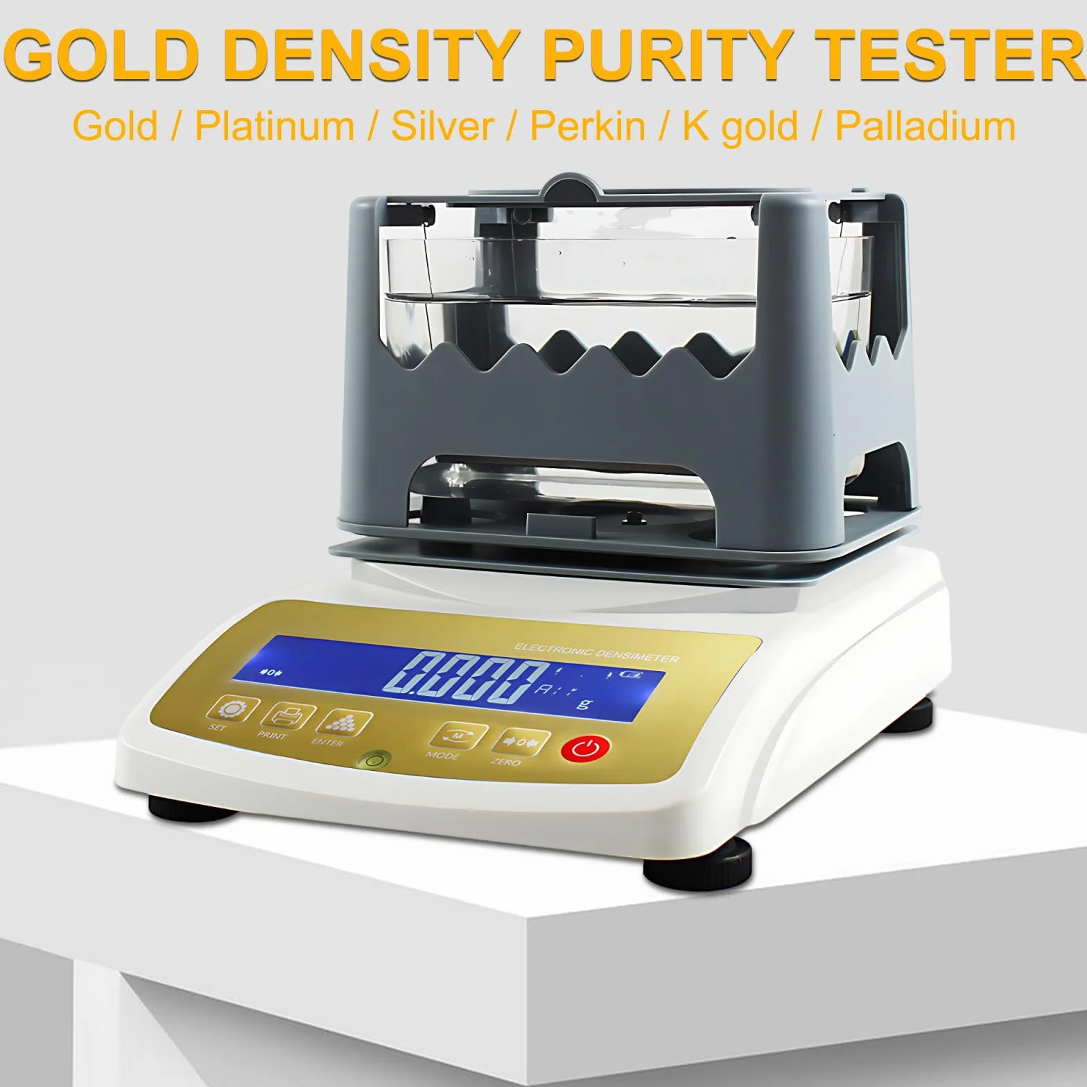 Densímetro electrónico de alta precisión comprobador de pureza de oro for joyería prueba de metales preciosos medición precisa de oro(1200k+printer)