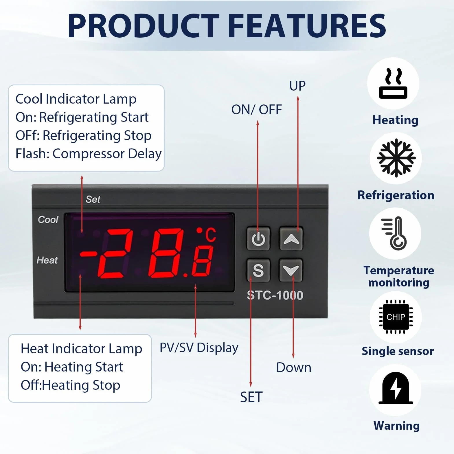Controlador Temperatura STC-1000 110V-220V 10A Termostato Digital Pantalla LED