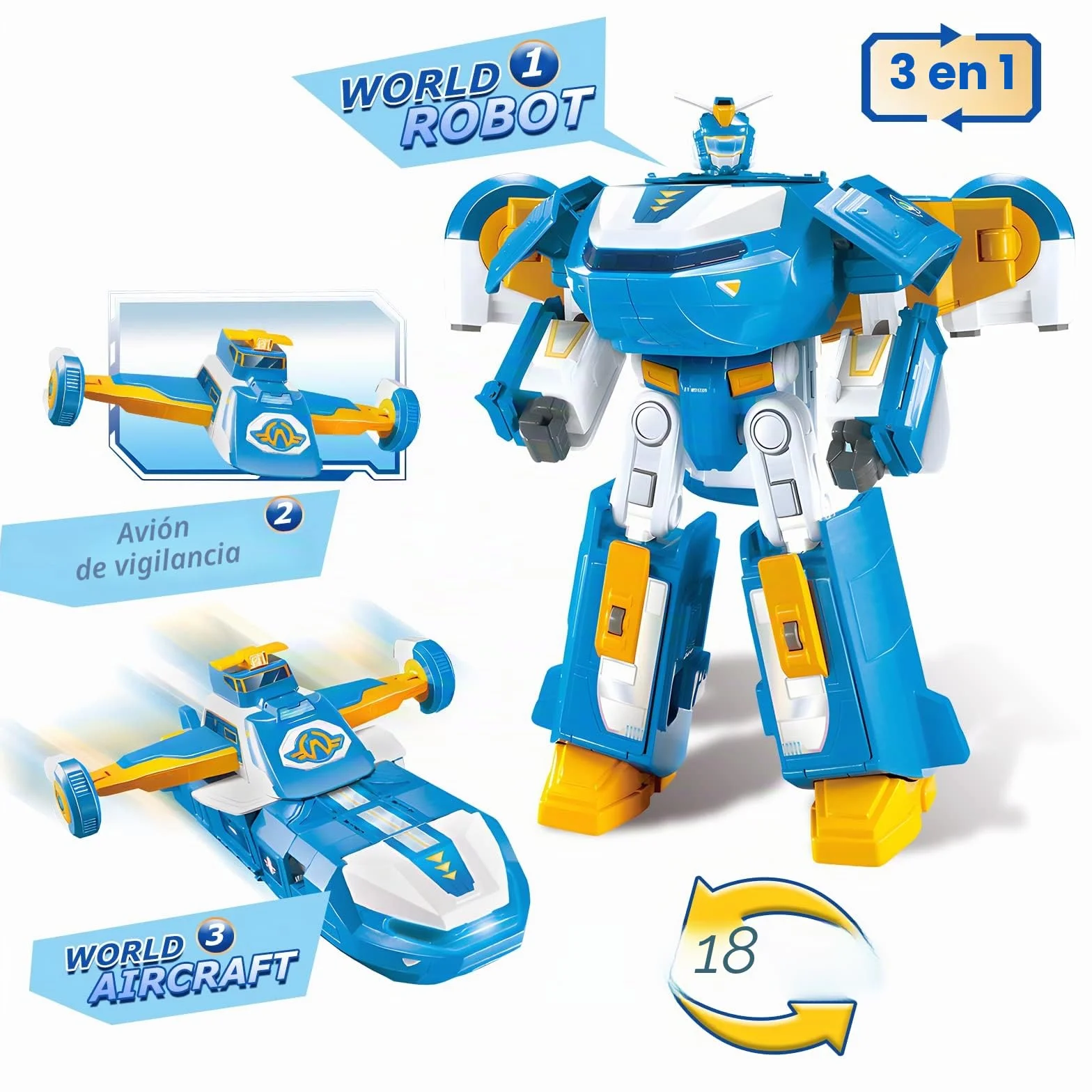 Super Wings World Aircraft Robot con Luz y Efectos de Sonido, Juguete Jett Transform-a-BOT de 2 Pulgadas para niños