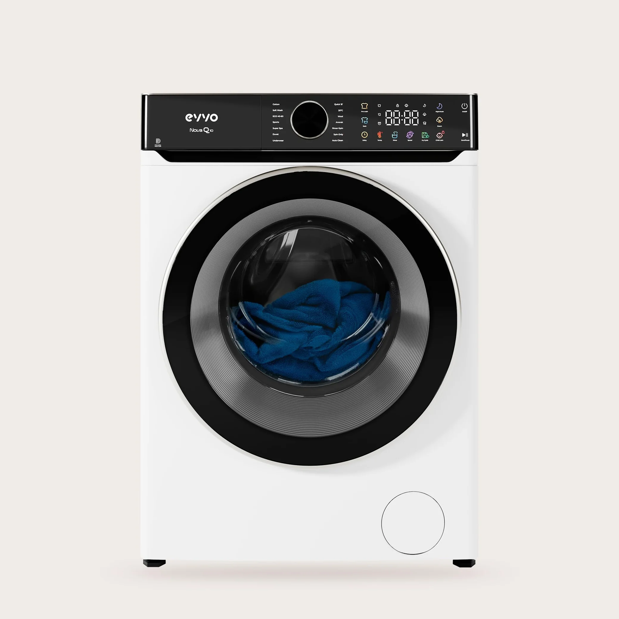 EVVO Lavadora Carga Frontal NOVA Q12 12Kg 1400 RPM Motor Inverter eDRIVE Eficiencia Energética A