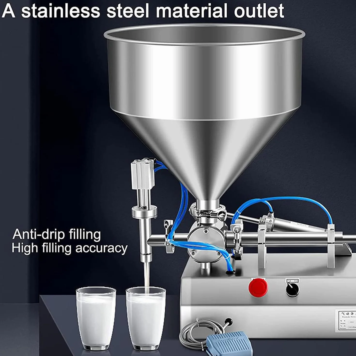 Qiang 300W Máquina De Llenado De Pasta Líquida Neumática 5-1500 Ml,Llenadora Automática De Embotellado con Pedal Y Tolva,para Jugos,Leches,Alcohol,Bebidas Cosméticas Aceite Miel,20-200ML
