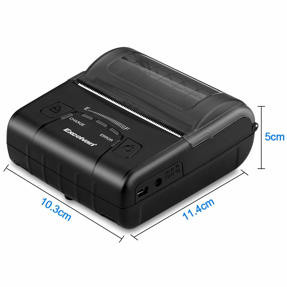 EXCELVAN E300 - Impresora Térmica de Recibos y Billetes (Bluetooth Inalámbrica, Portátil, USB, 90Mm/seg, 80mm, ESC/POS, para Pos Terminal Punto de Venta), Negro