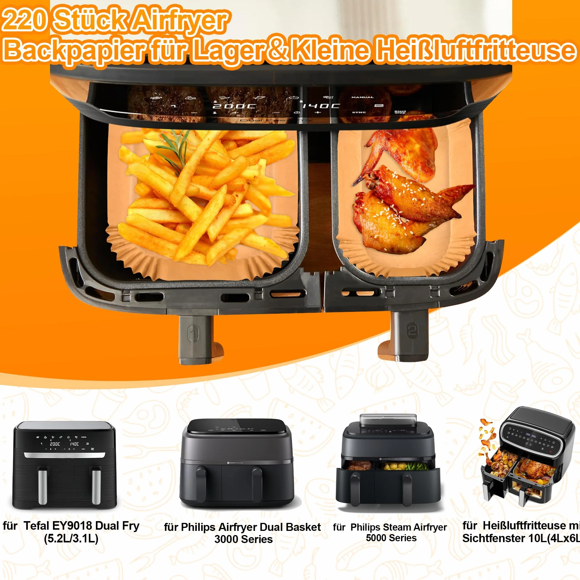 220 unidades de papel de horno Airfryer para Philips Dual Basket Airfryer serie 3000 6L/3L, serie 5000 6L/3L, accesorios para freidora de aire caliente Philips NA350/00 NA550/00, accesorios Air