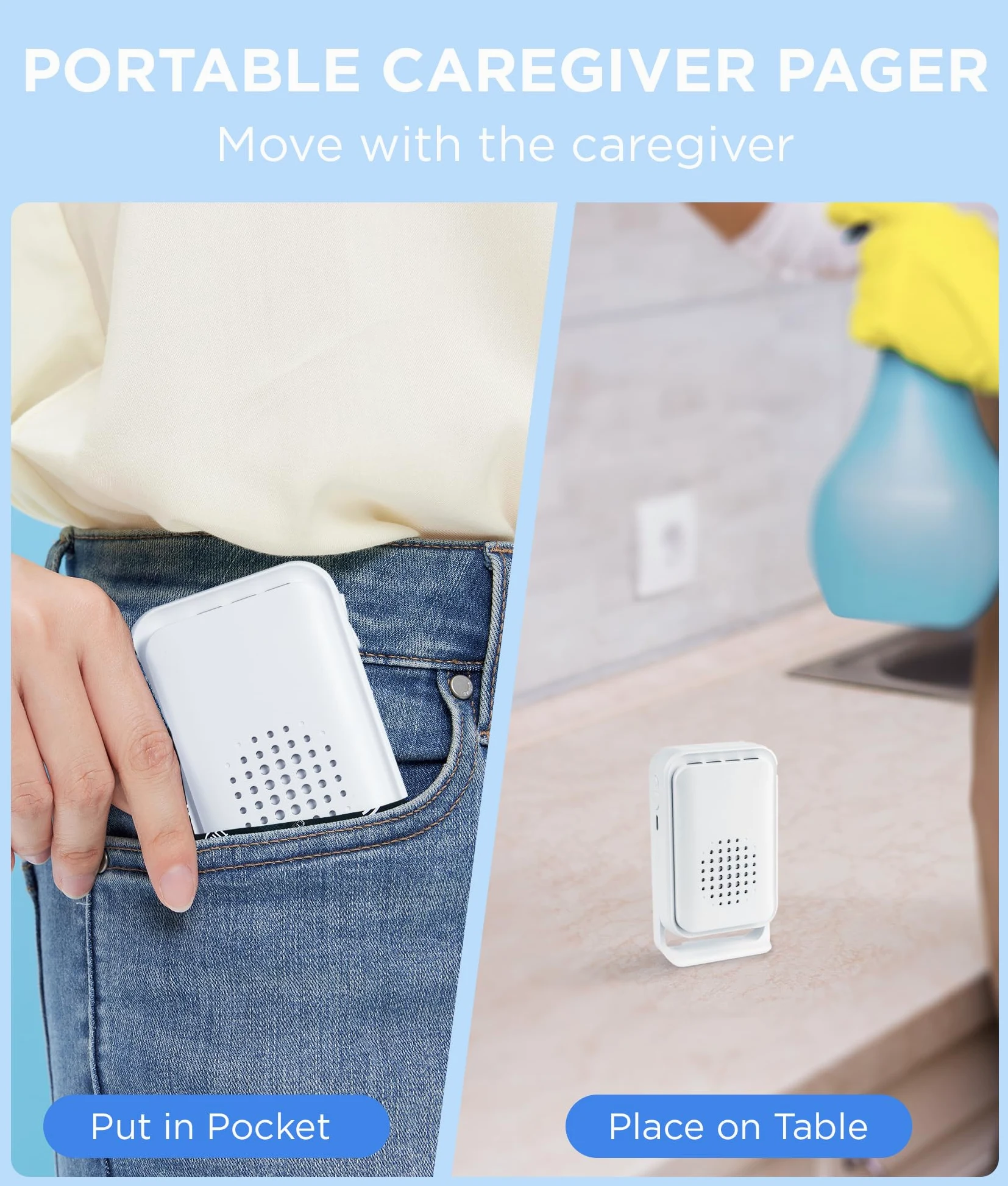 Alarma de cama para adultos mayores, alarma inalámbrica con sensor de movimiento para personas mayores (2 sensores + 1 receptor)