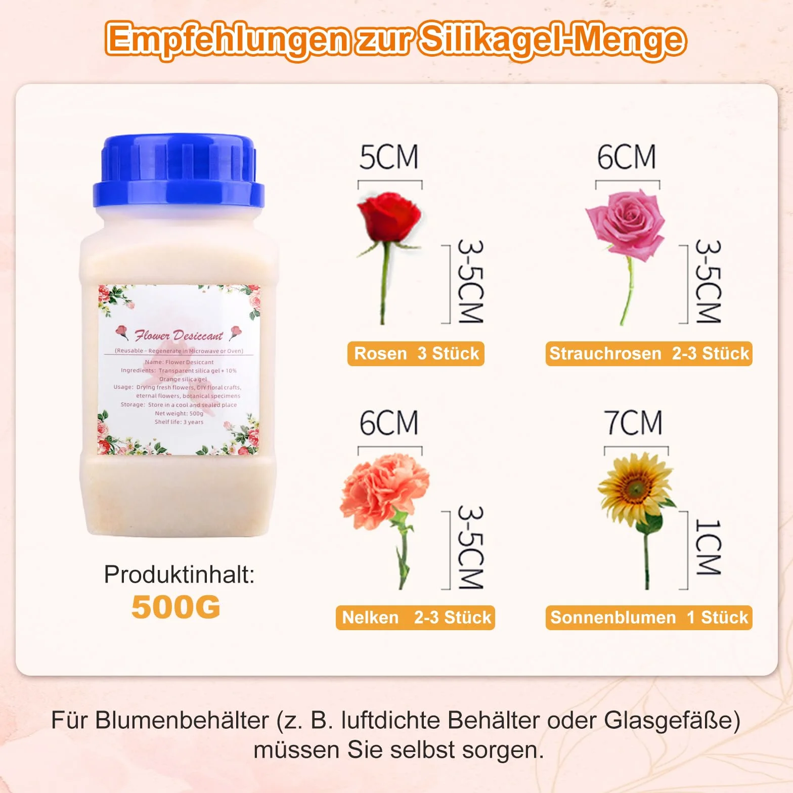 Gel de sílice para secar flores 500 g con indicador de humedad desecante regenerable