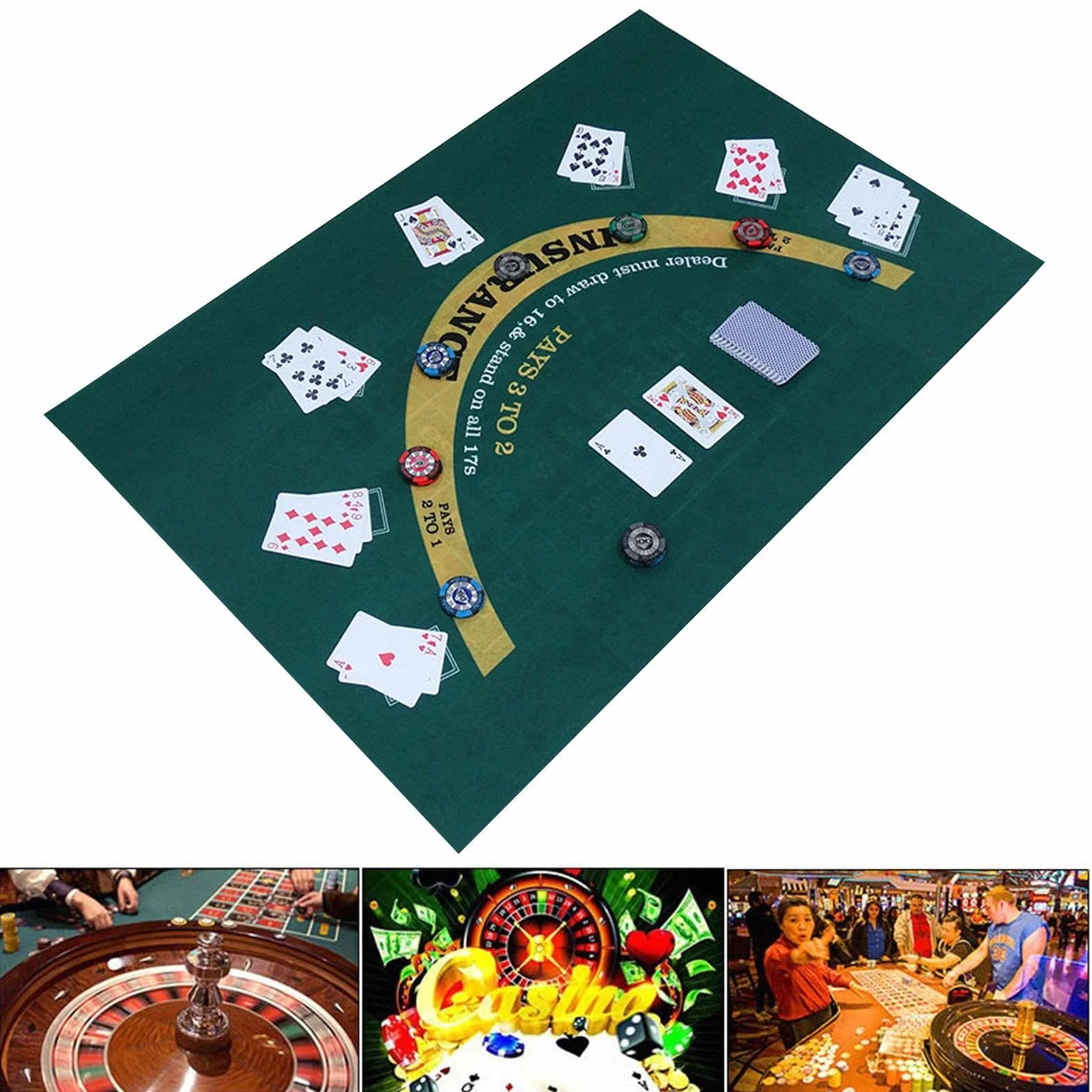 Fieltro de Mesa de Doble Cara - Tapete para Blackjack y Texas Hold 'em - Verde - Accesorio para Juegos de Cartas