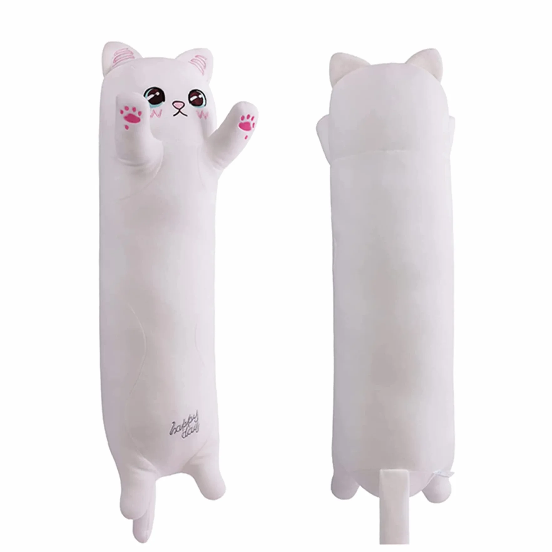 SNOWOLF Almohada Larga de Felpa Suave Gato Dibujos Animados 50 cm Blanco