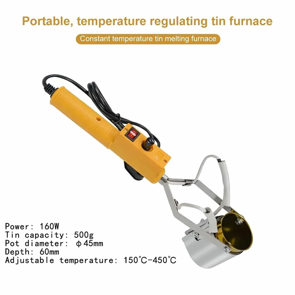 Mini Crisol Eléctrico para Plomo 300W, Horno de Fusión de Metal Portátil 65mm 150-450℃ para 3000g