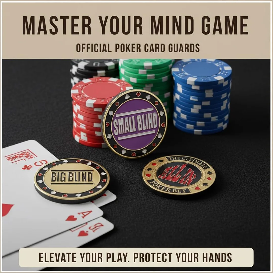 Set de Botones de Póker 3 Piezas en Estuche, Monedas de Metal, All-in, Small Blind, Big Blind