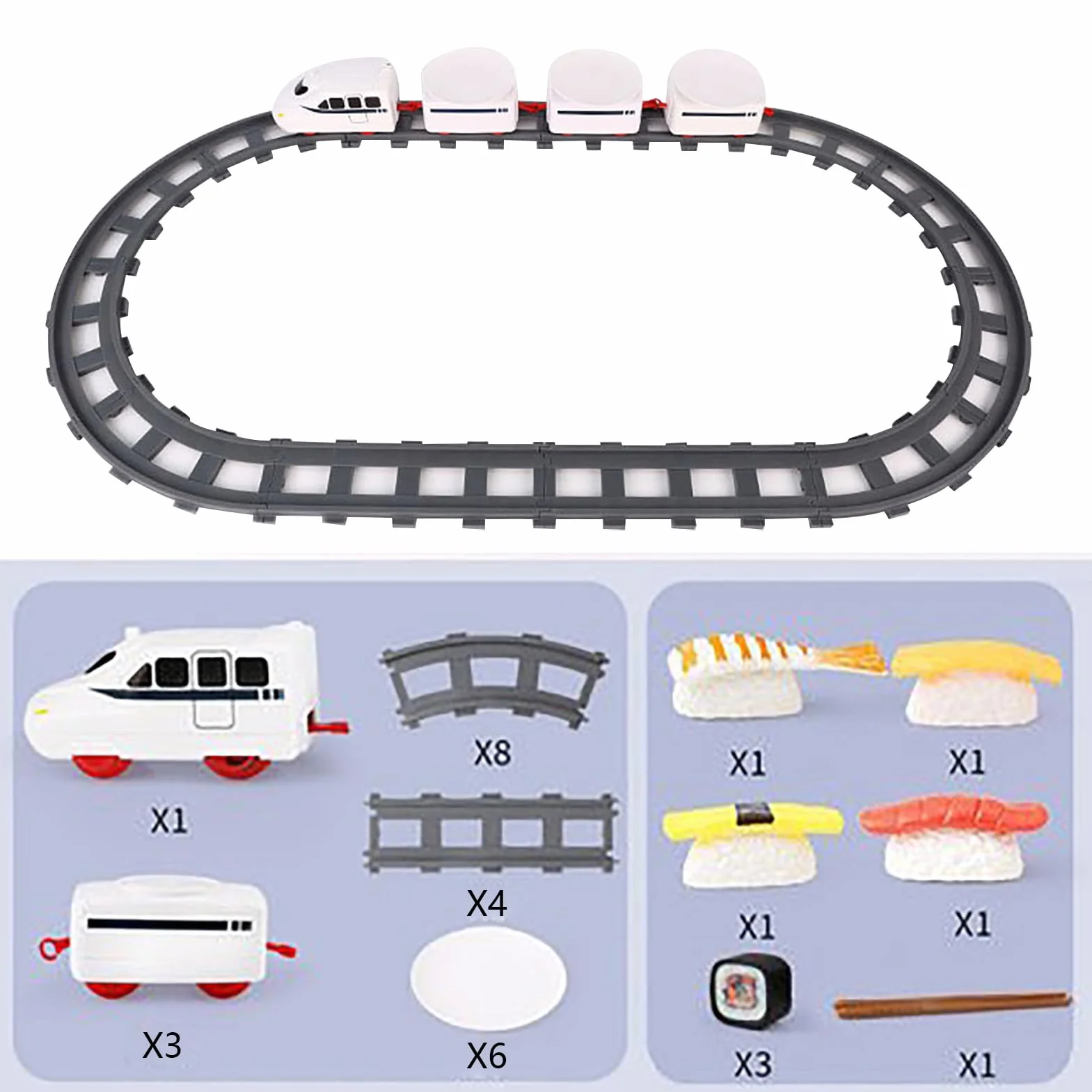Vagón ferroviario sushi cinta transportadora ABS eléctrico tren niños 14x6 cm riel incluido