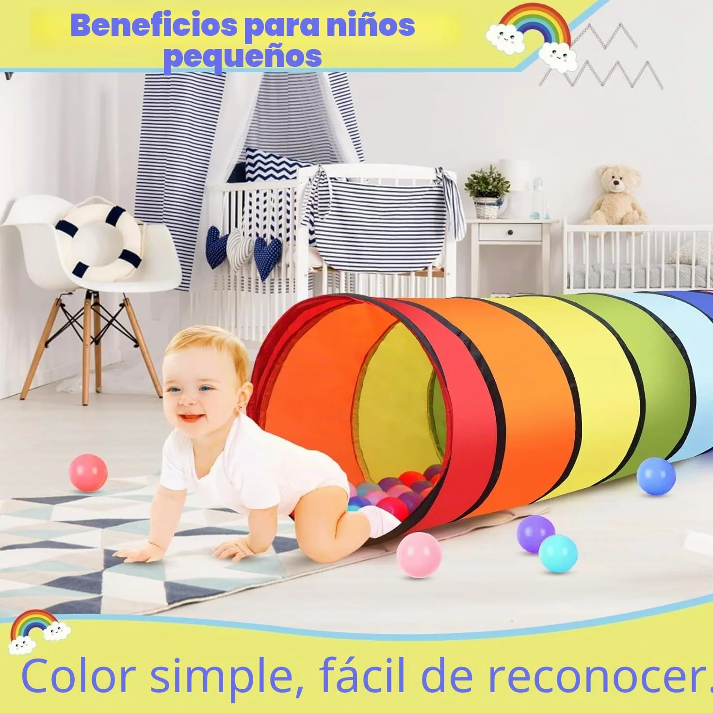 Tienda de Campaña con Túnel para Niños 180CM 46CM Apertura Redonda Colorido Emergente para Bebés Niñas Mascotas