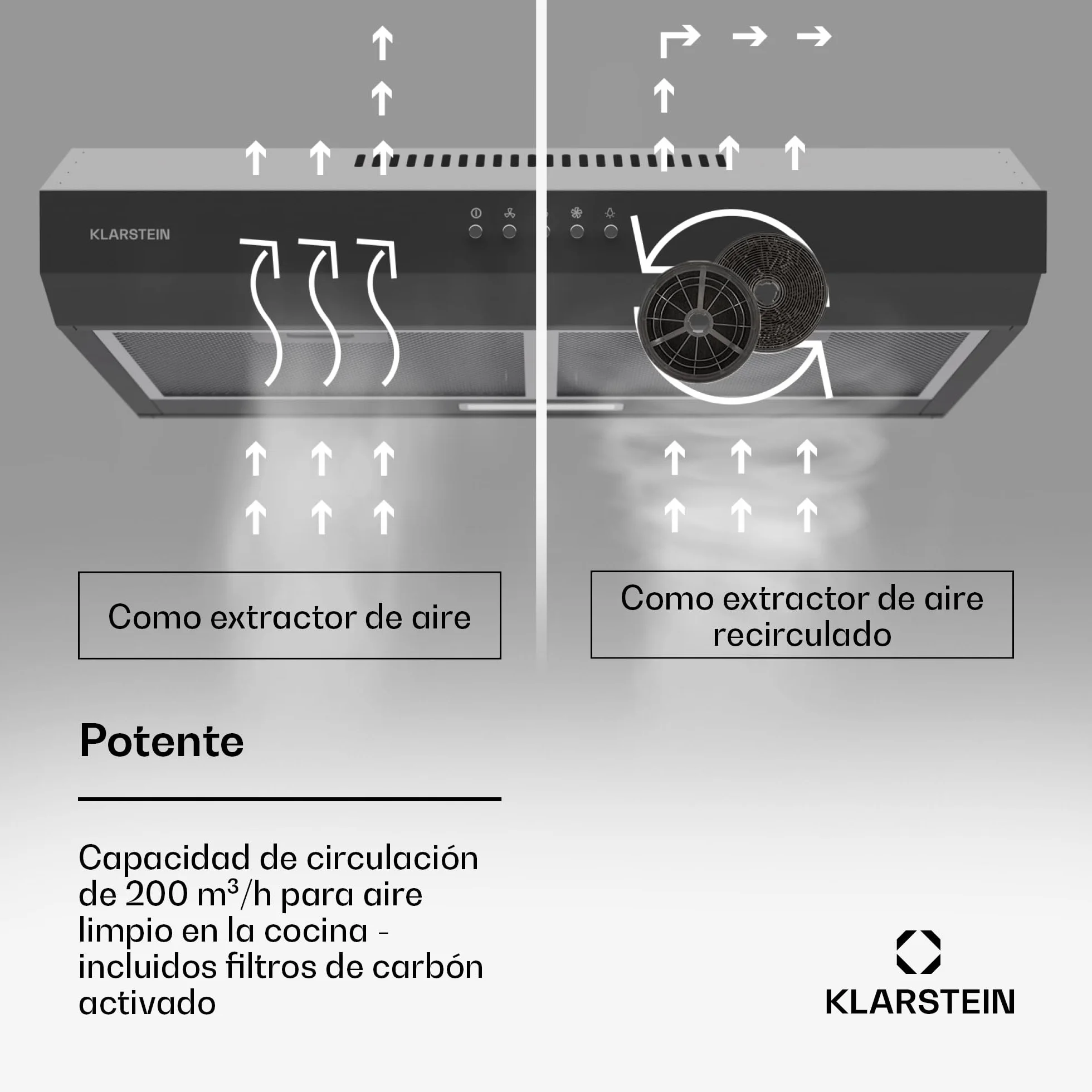 Klarstein campana extractora 60 cm 200 m³/h filtro aluminio apto lavavajillas