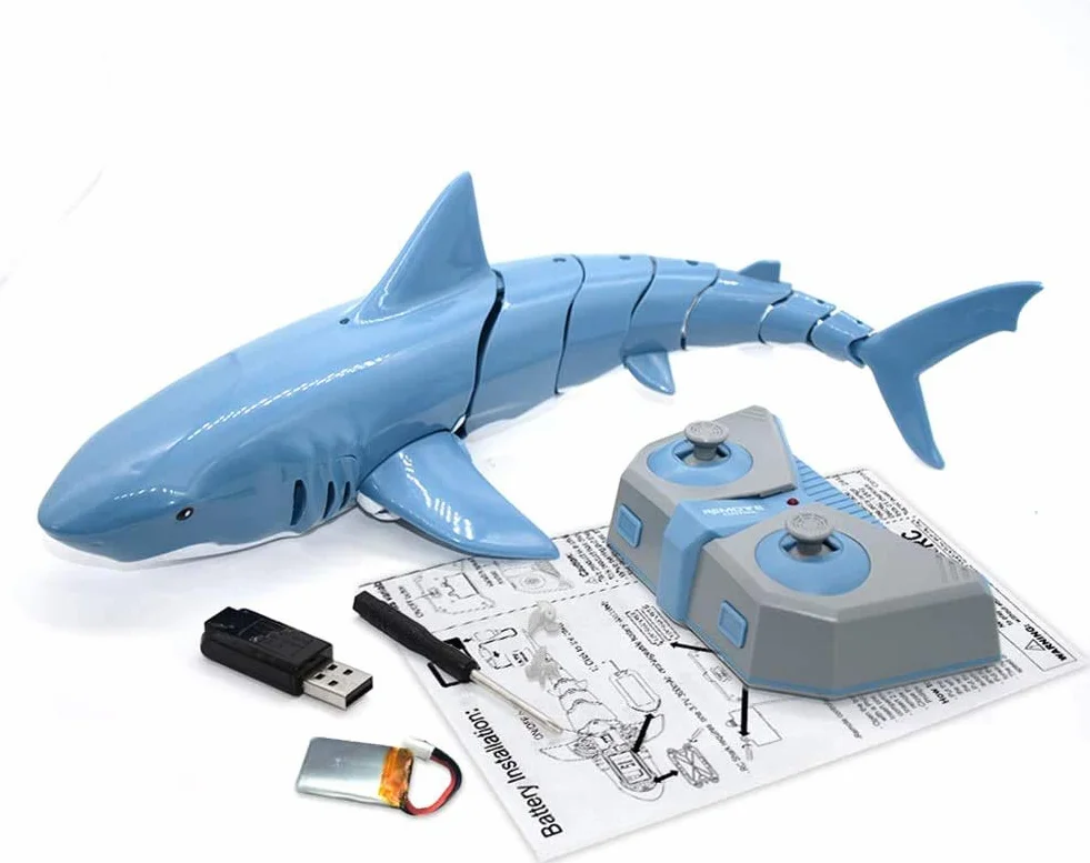 Bprtcra 2.4G RC tiburón juguete impermeable simulación eléctrico velocidad barco pescado para piscina baño