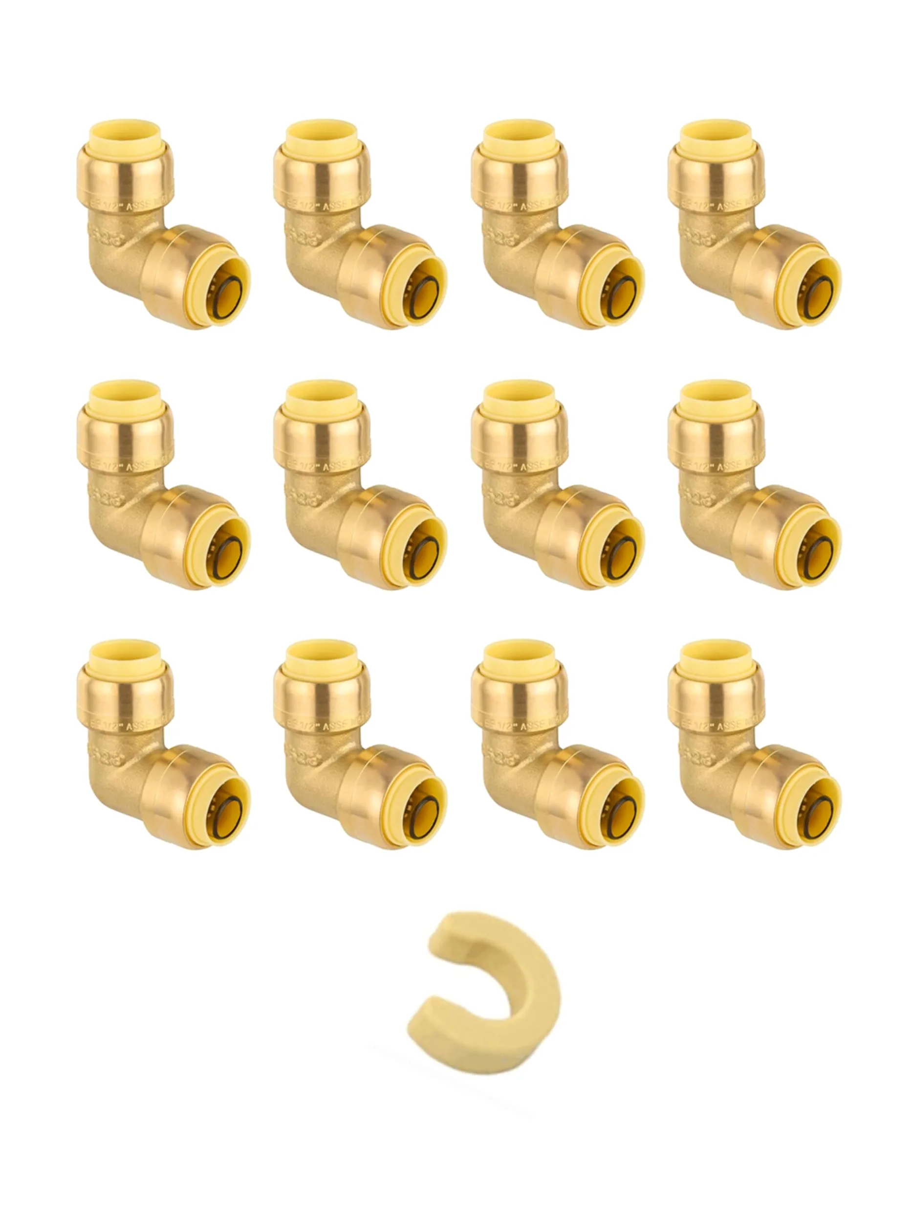EFIELD - Codo de 90 grados EFIELD de 3/4 pulgadas, accesorios de latón de ajuste a presión para conectar tubos de cobre, PEX, CPVC con clip de desconexión de 1/2 pulgada (12, 3/4 pulgadas)