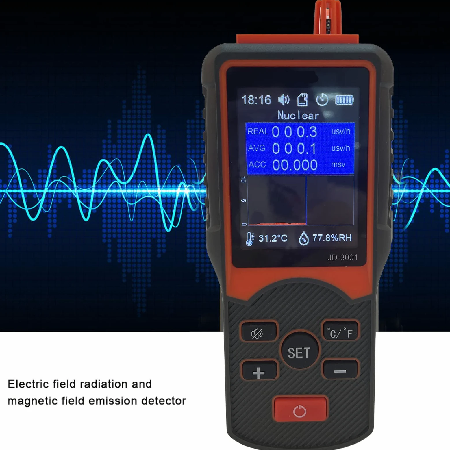 Detector de Radiación Nuclear Contador Geiger con Carcasa de ABS y Batería de 2000 MAh Dosímetro Digital con Medidor EMF Respuesta 3 S para Monitoreo de Construcción Médica Industrial