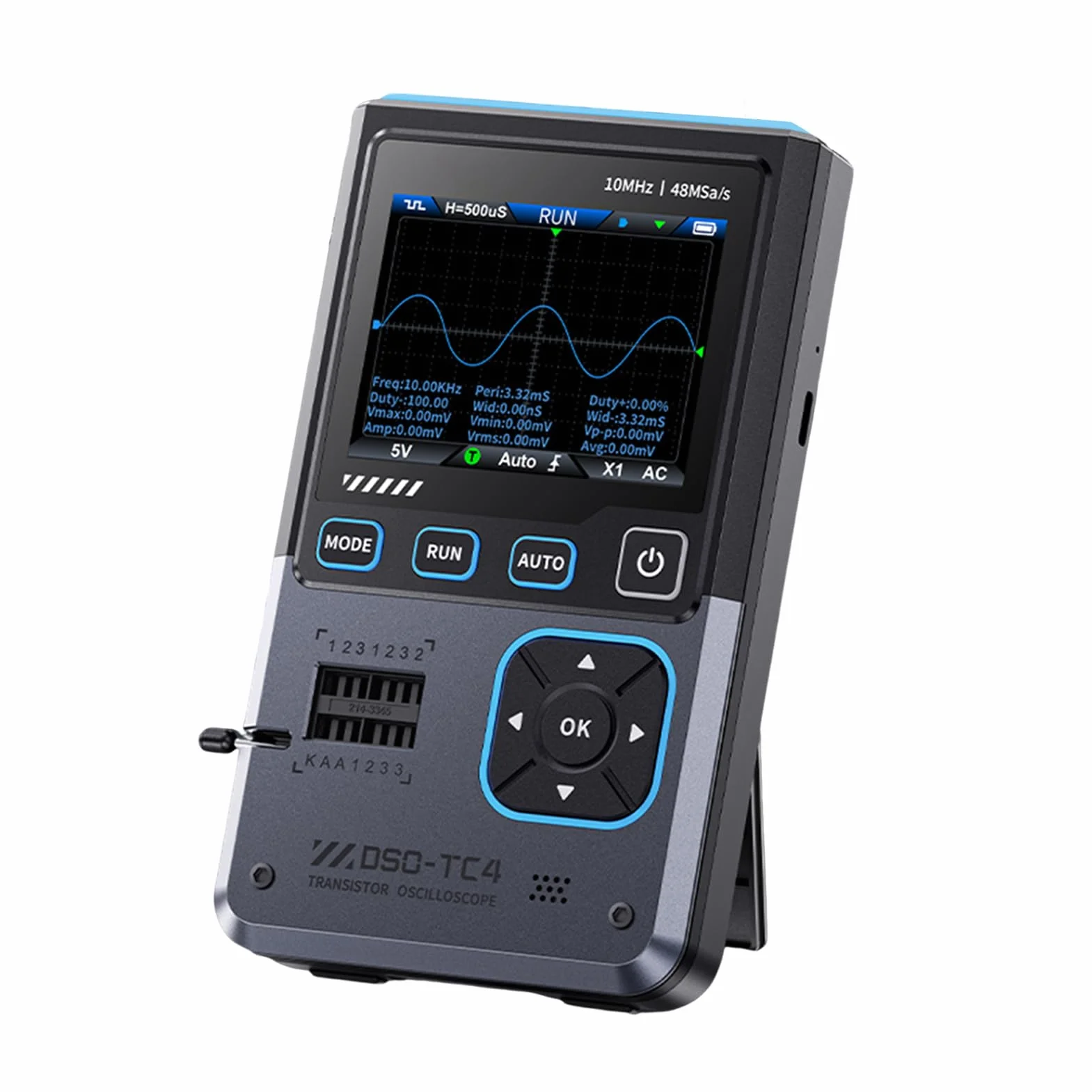 DEWIN DSO-TC4 Osciloscopio digital, 3 en 1 Osciloscopio portatil/Probador de transistores/Generador de señales,Ancho de banda de 10 MHz, frecuencia de muestreo de 48 MSa/s, protección anti-quemaduras