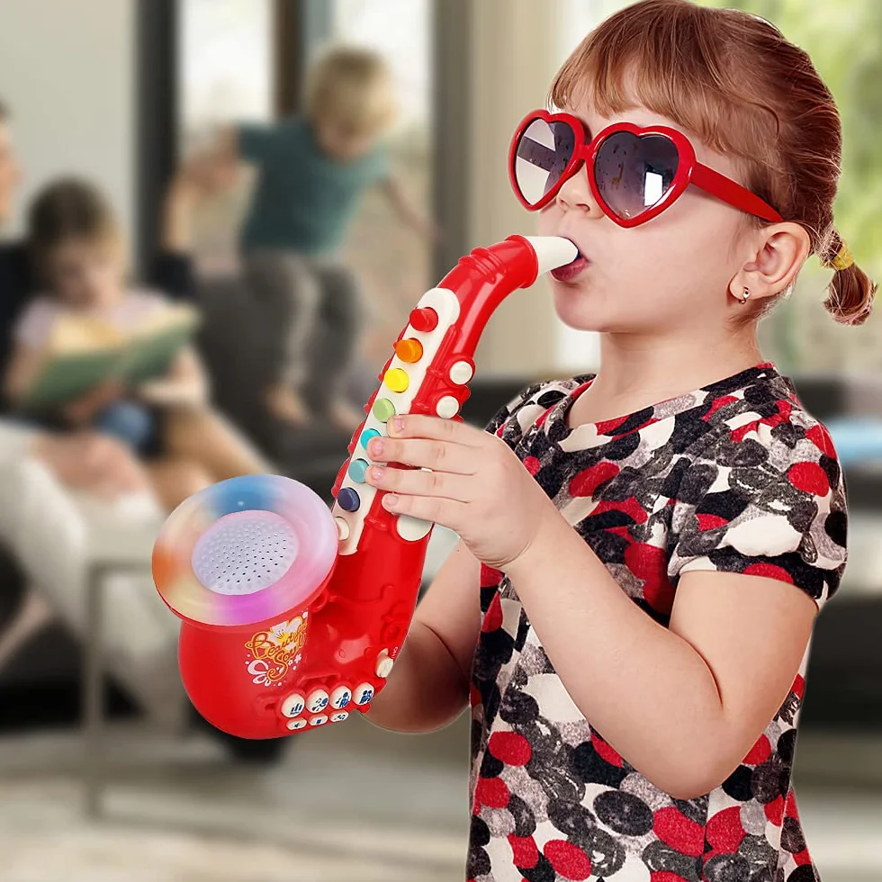 Saxofón de Juguete para Niños 8 Notas Plástico Instrumento Musical Educativo Portátil Rojo