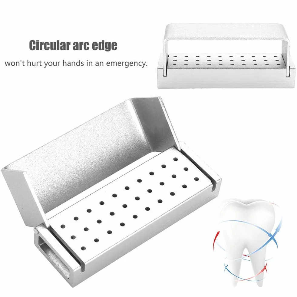 Caja de desinfección de aluminio para fresas dentales 30 agujeros plata