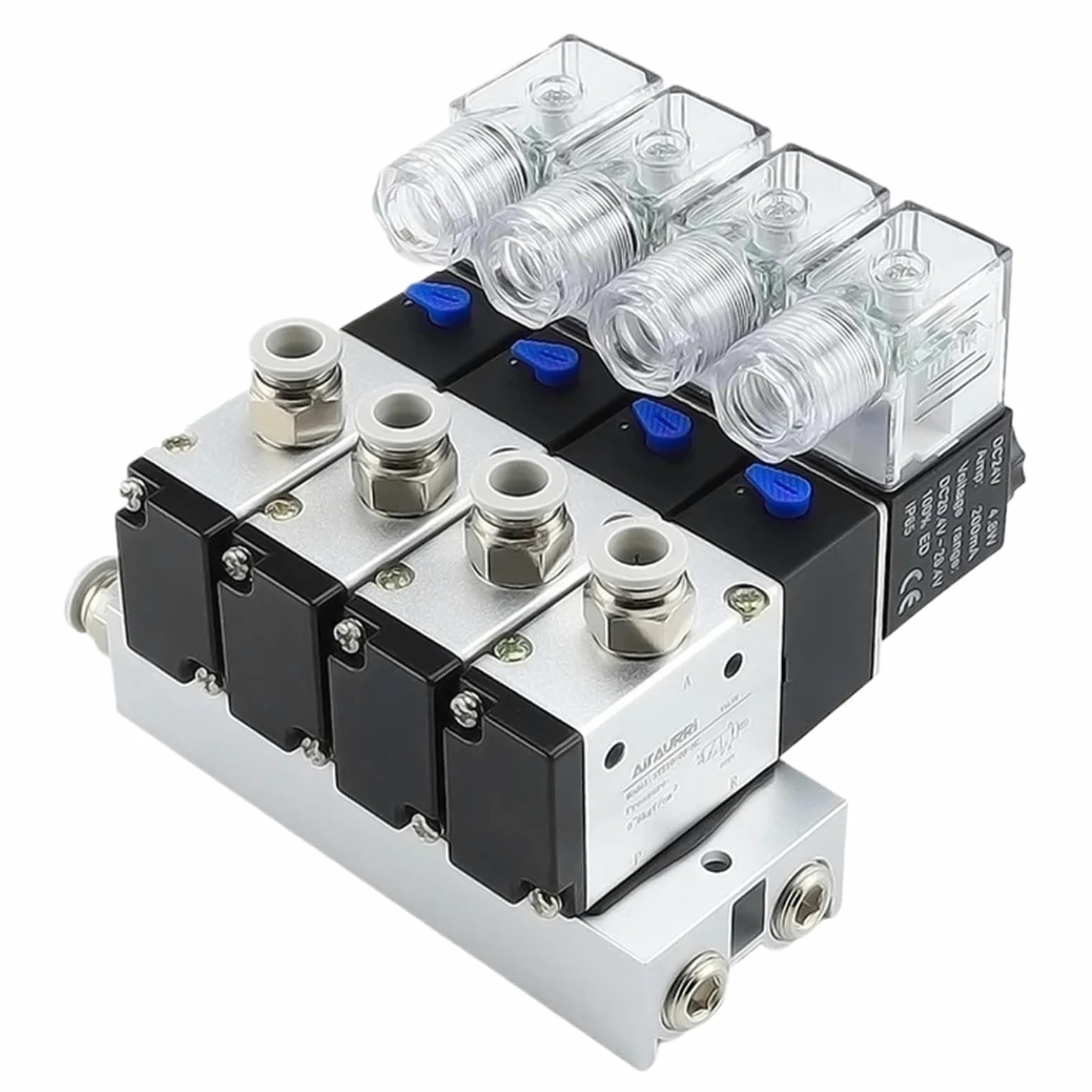 Bloque de electroválvula neumática 3V210-08, 220 V, 24 V, opción múltiple, con silenciador, base de montaje, colector, 2/3/4/5/6 filas, 3 puertos(2 Row 6mm fitting,AC220V)