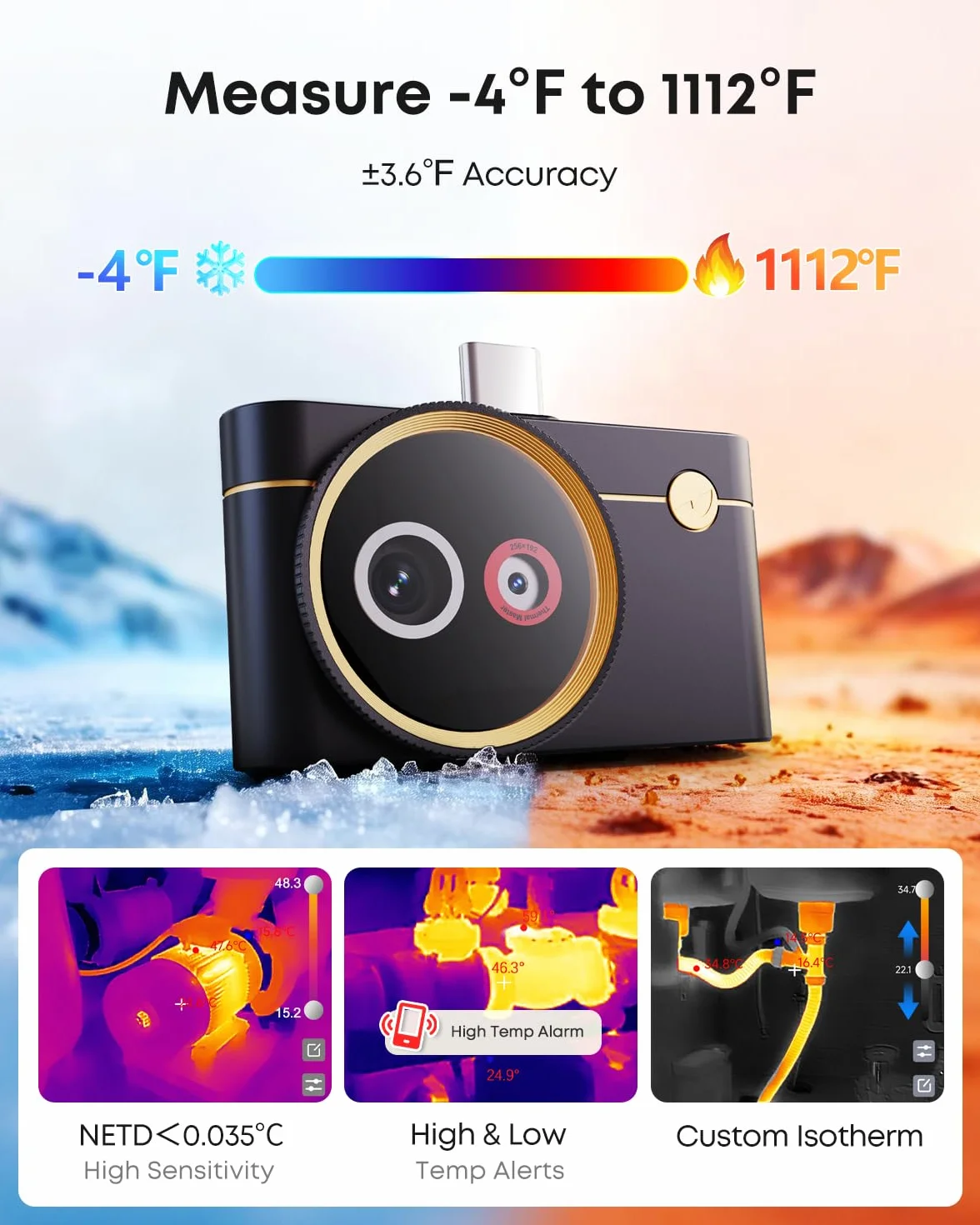 Cámara termográfica para Android Thermal Master P4 cámara infrarroja con doble lente 512 x 384 X³ resolución IR rango de temperatura -20 ℃-600 ℃, sensibilidad de 0,035 ℃, adecuada para inspección
