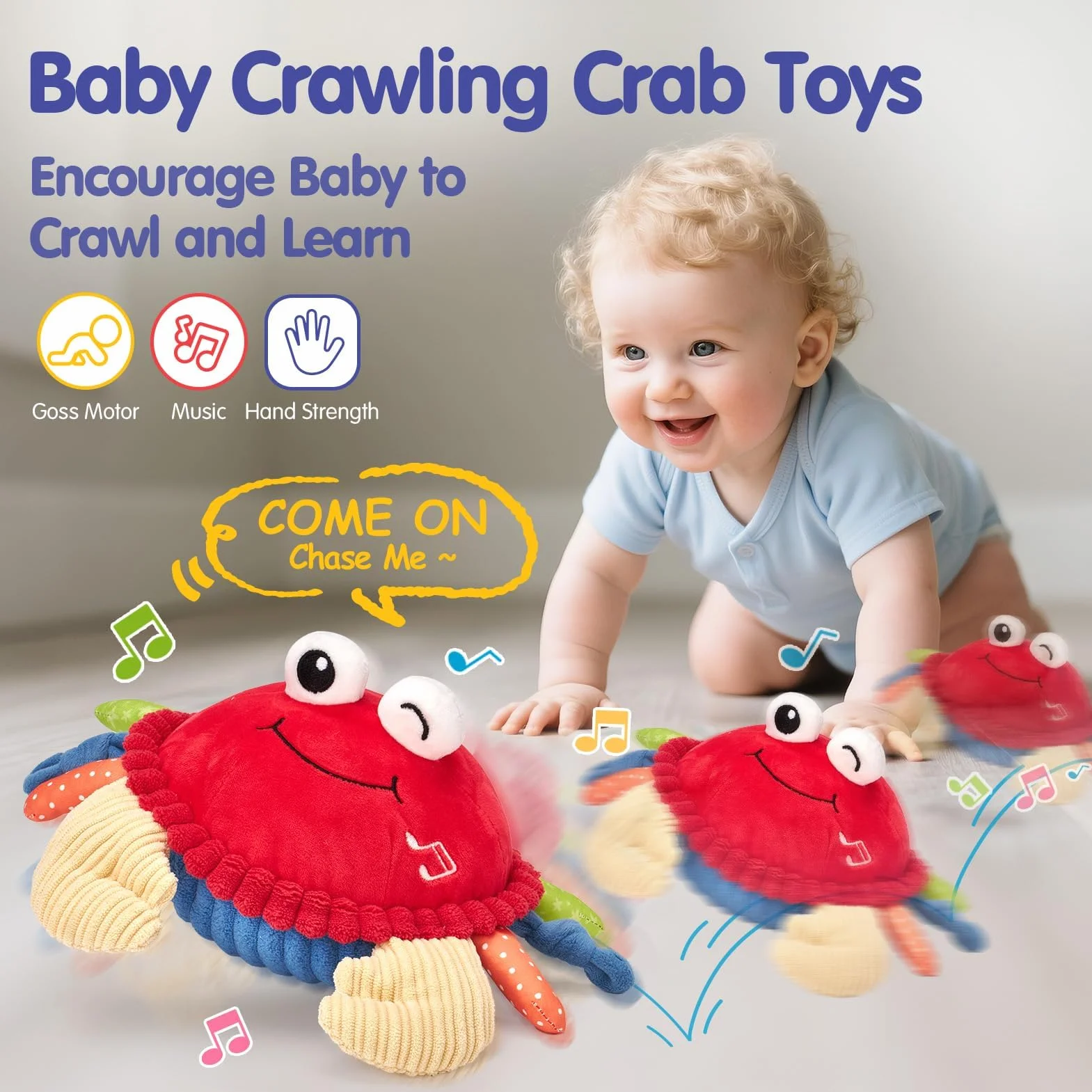 hahaland Cangrejo Juguete Bebe 6-12 Meses, Bailarín con Música y Grabación, Peluche Interactivo
