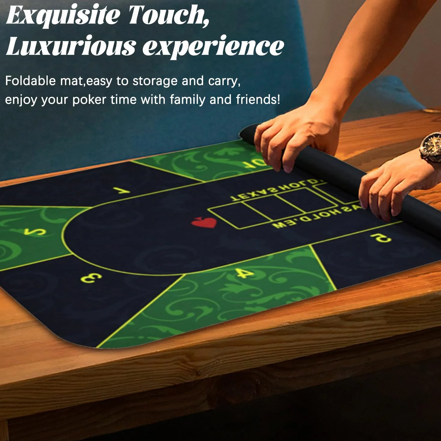 Tapete de póquer 180 x 90 cm goma para 10 jugadores portátil con bolsa de transporte