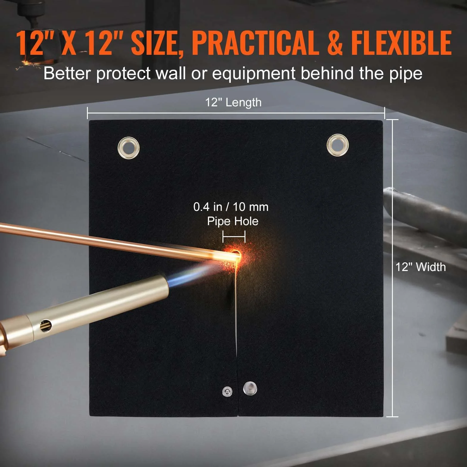 VEVOR Manta de soldadura retardante de llama, manta ignífuga de 305 x 305 mm, fibra de carbono, resistente al calor, 982 ℃, estera de protección de antorcha de propano con ojales metálicos