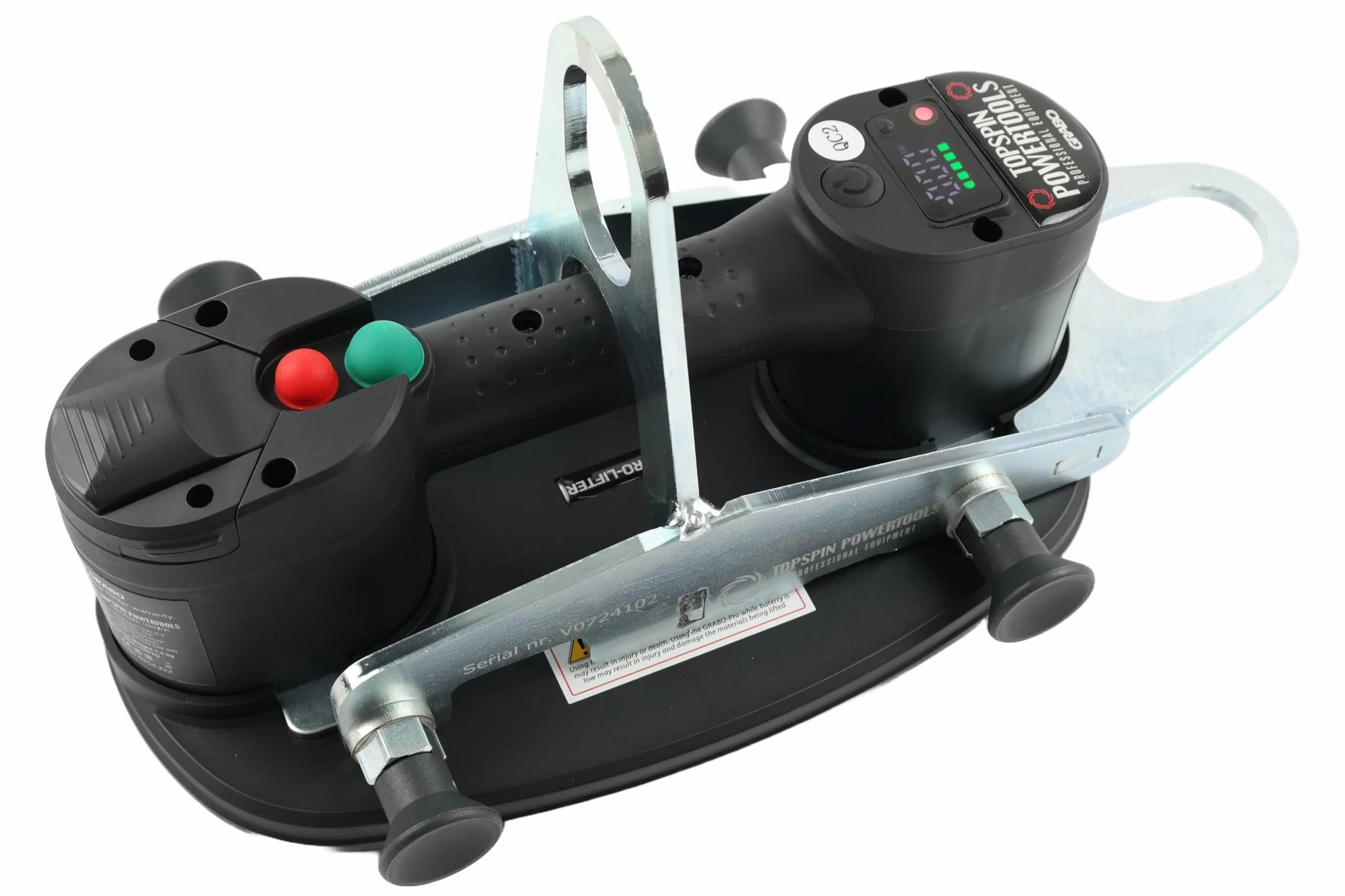 GRABO Barra elevadora V-120, con perno de resorte para un montaje muy rápido. Elevación segura en los 4 ojales de acero, el soporte V-120 facilita el levantamiento por excavadora.