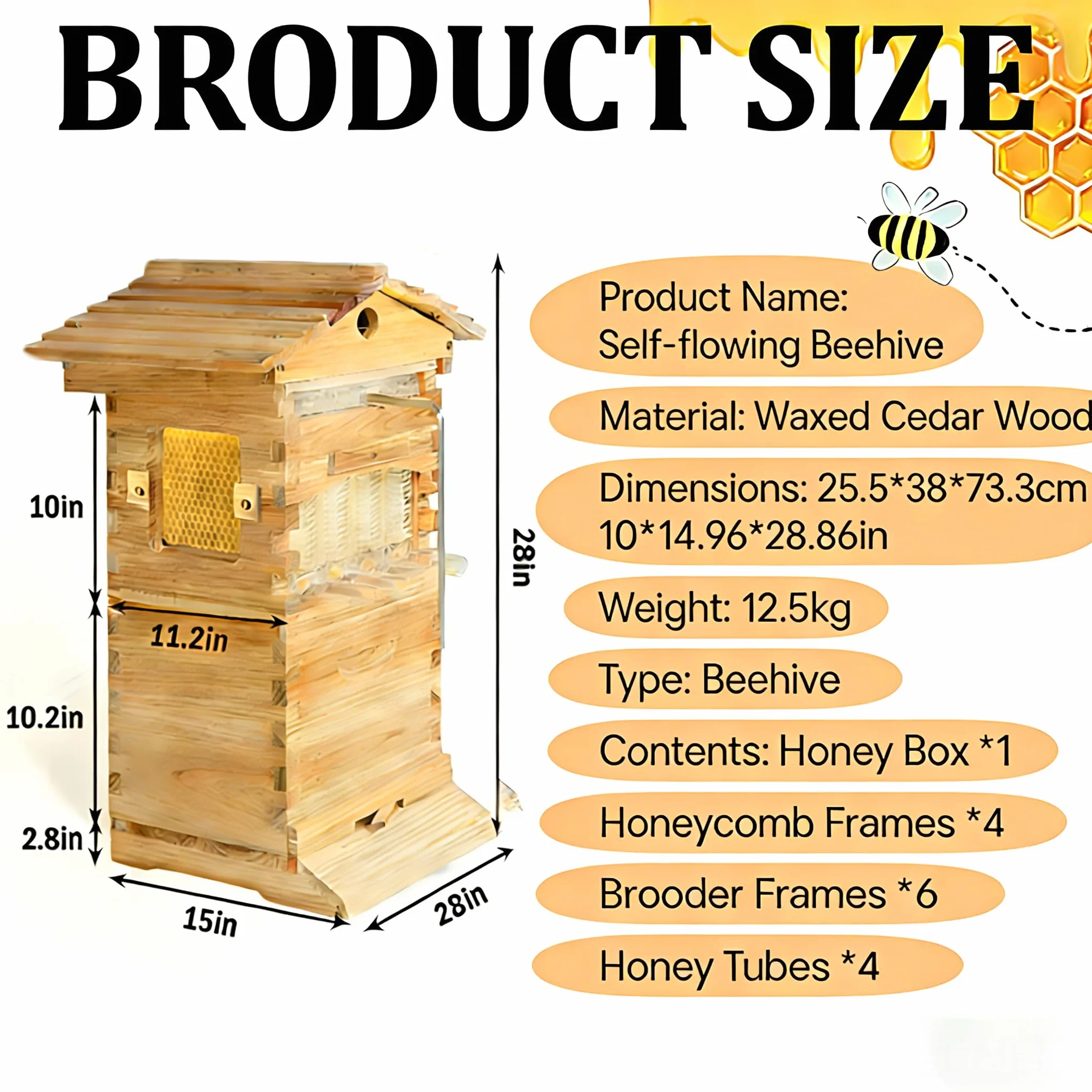 Colmena Flow,Kit De Apicultura para Principiantes:Kit De Colmena Automática,Madera De Cedro Recubierta De Cera De Abejas, con Ventana De Observación, Ideal para Principiantes.