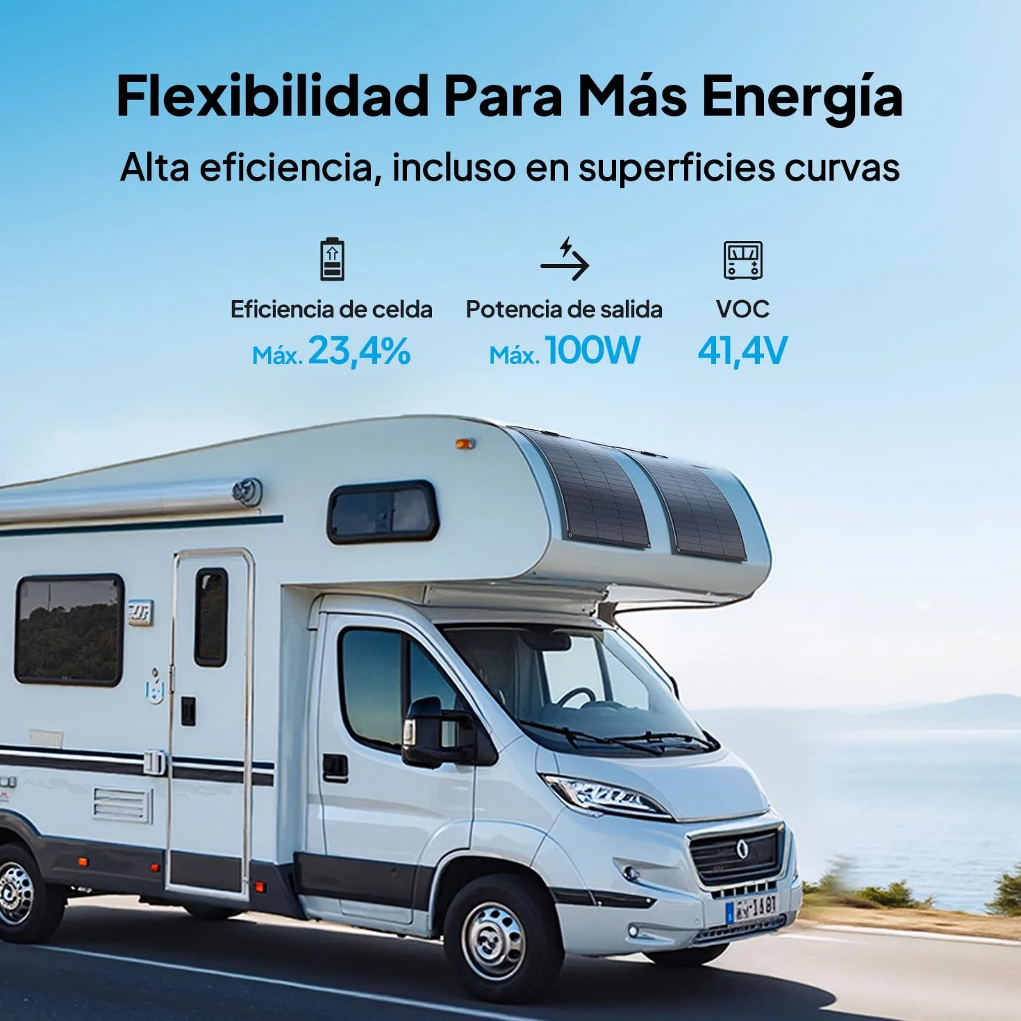 BLUETTI 2 Paneles Solares Flexibles de 100W para Sistema Solar 48V RV, 23,4% Alta Eficiencia, Flexible 240°, Panel Solar IP67 para Autocaravanas, Camping, Embarcaciones y Superficies Curvas