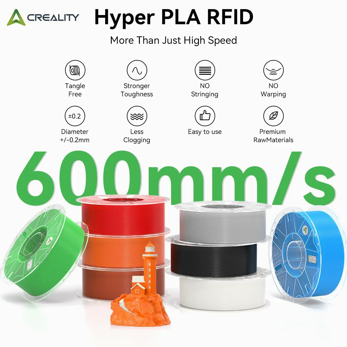 Creality Hyper PLA Filamento RFID PLA de 1.75 mm Negro+Blanco+Rojo+Azul