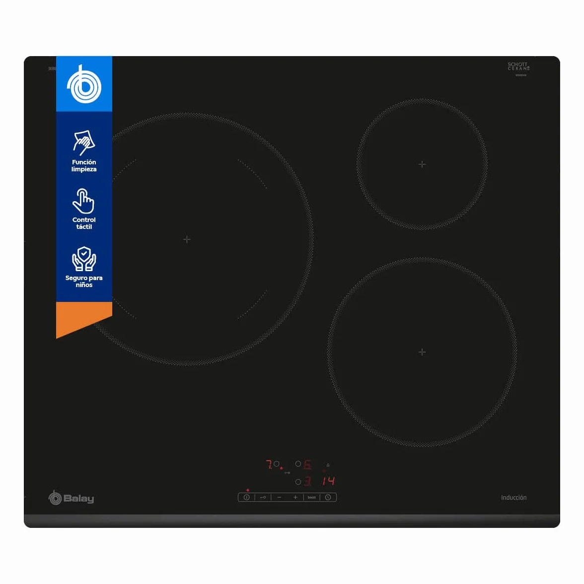 Balay Placa de inducción 60 cm Zona gigante 28 cm Negro 3EB865FR
