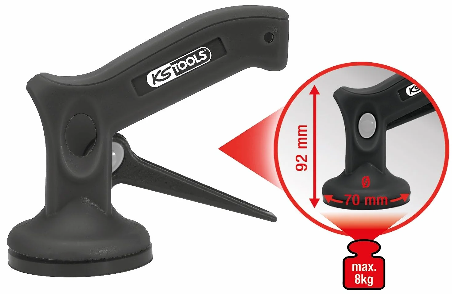 KS Tools 140.1015 Ventosa Mini para manipular con una sola mano, 8kg, Ø 70mm
