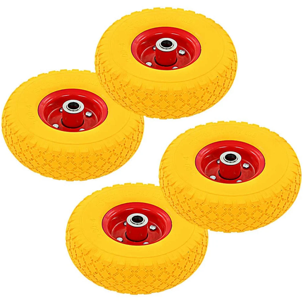 Juego de 4 ruedas para carretilla, 3.00-4, de poliuretano, con llantas de metal, ruedas de repuesto para carros de mano, 245 x 82 mm, eje de 20 mm