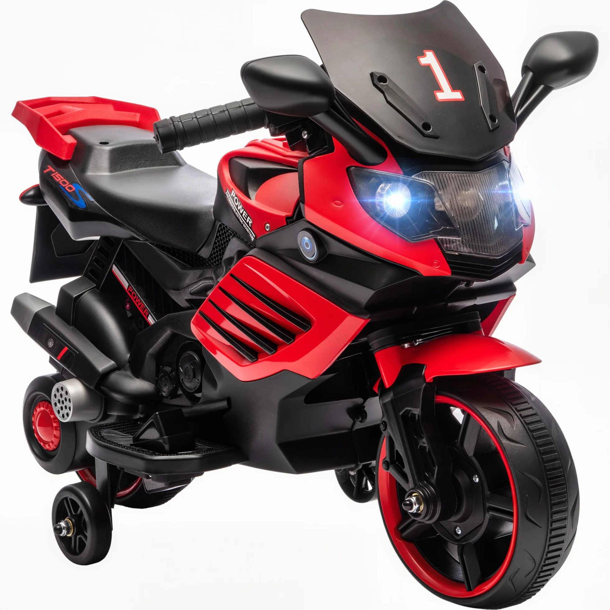 AIYAPLAY Moto Eléctrica para Niños 6V, con Ruedas de Apoyo, Música, Faro, Rojo