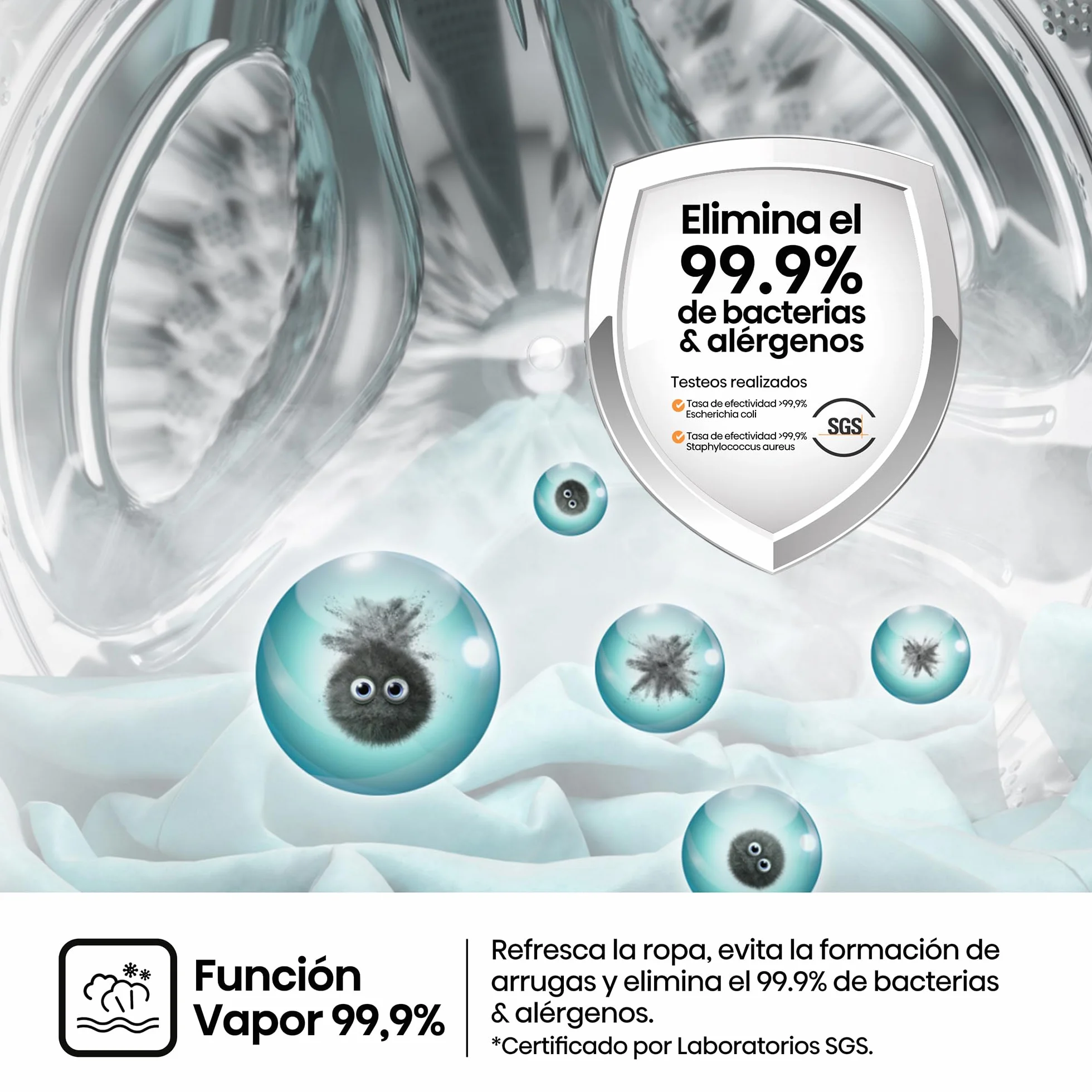 Hisense Lavadora 8 Kg 1400 rpm Clase A 85x60 cm Blanco Vapor 99,9% Inverter